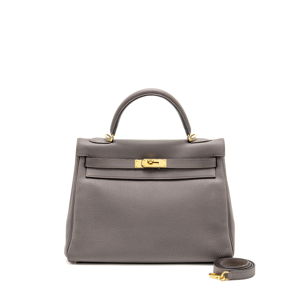 HERMES KELLY 32 TOGO 8F GRIS ETAIN GHW