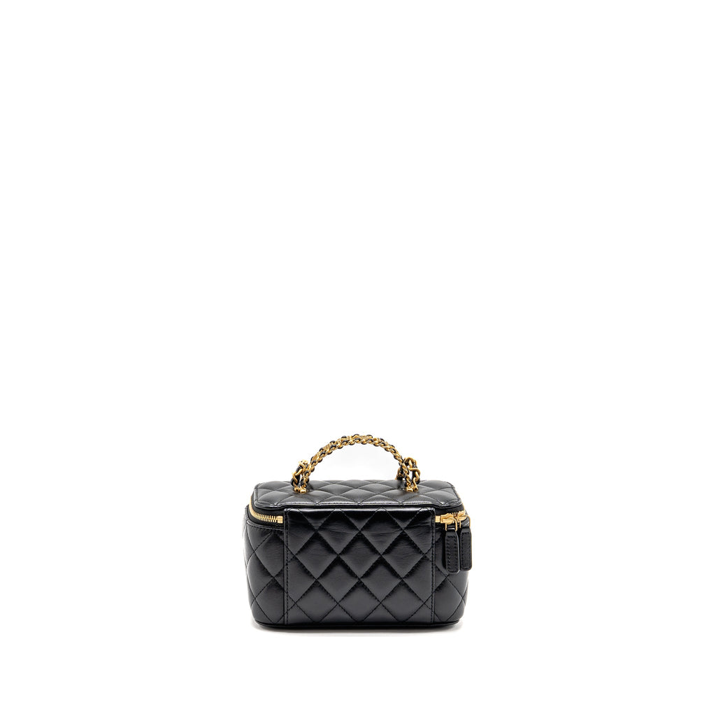 CHANEL LETTER TWIST TOP HANDLE LONG VANITY WITH CHAIN LAMBSKIN BLACK GHW (MICROCHIP)