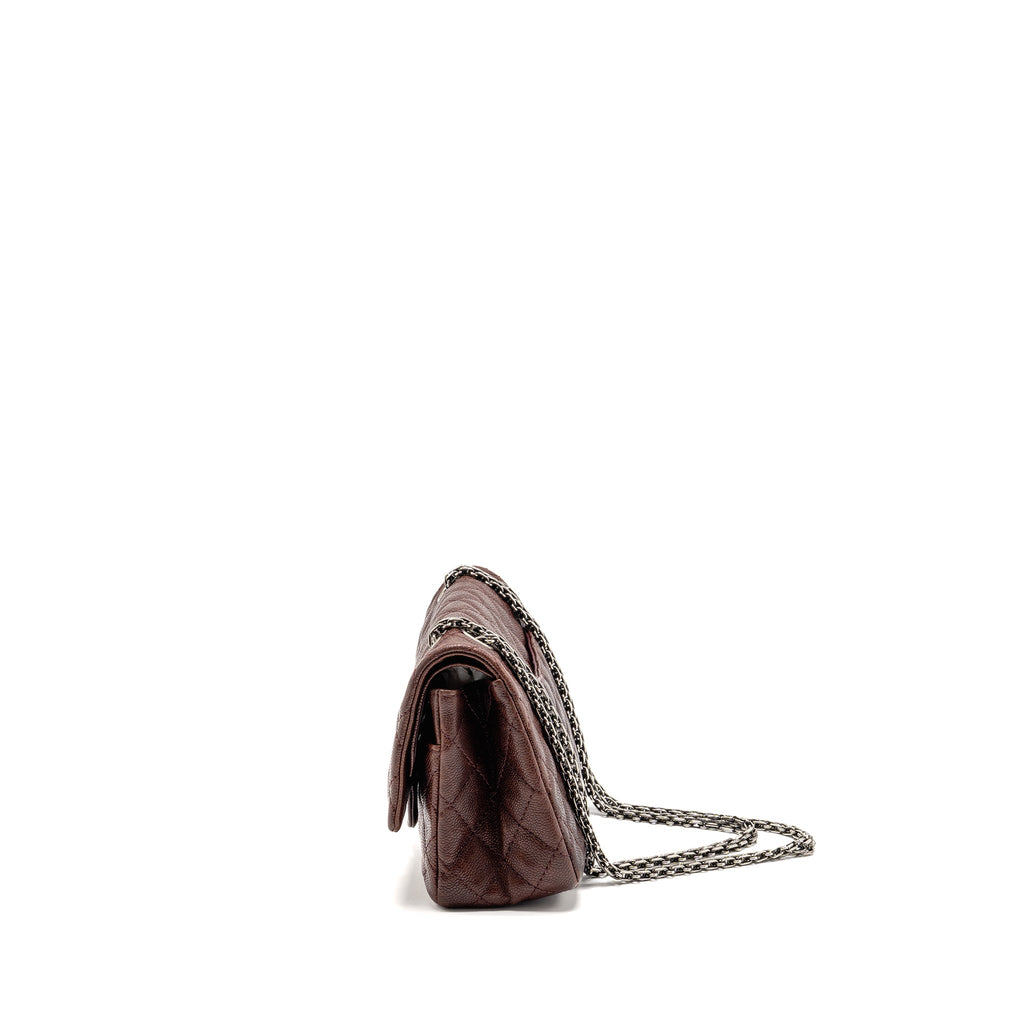 CHANEL SMALL 2.55 REISSUE DOUBLE FLAP BAG SHINY GRAINED CALFSKIN BURGUNDY SHW