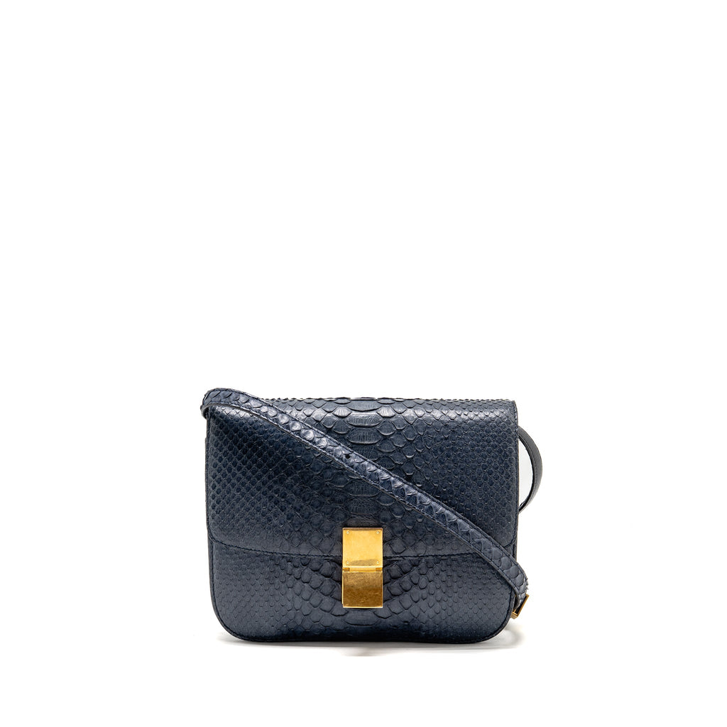 CELINE MEDIUM CLASSIC BOX BAG PYTHON NAVY GHW