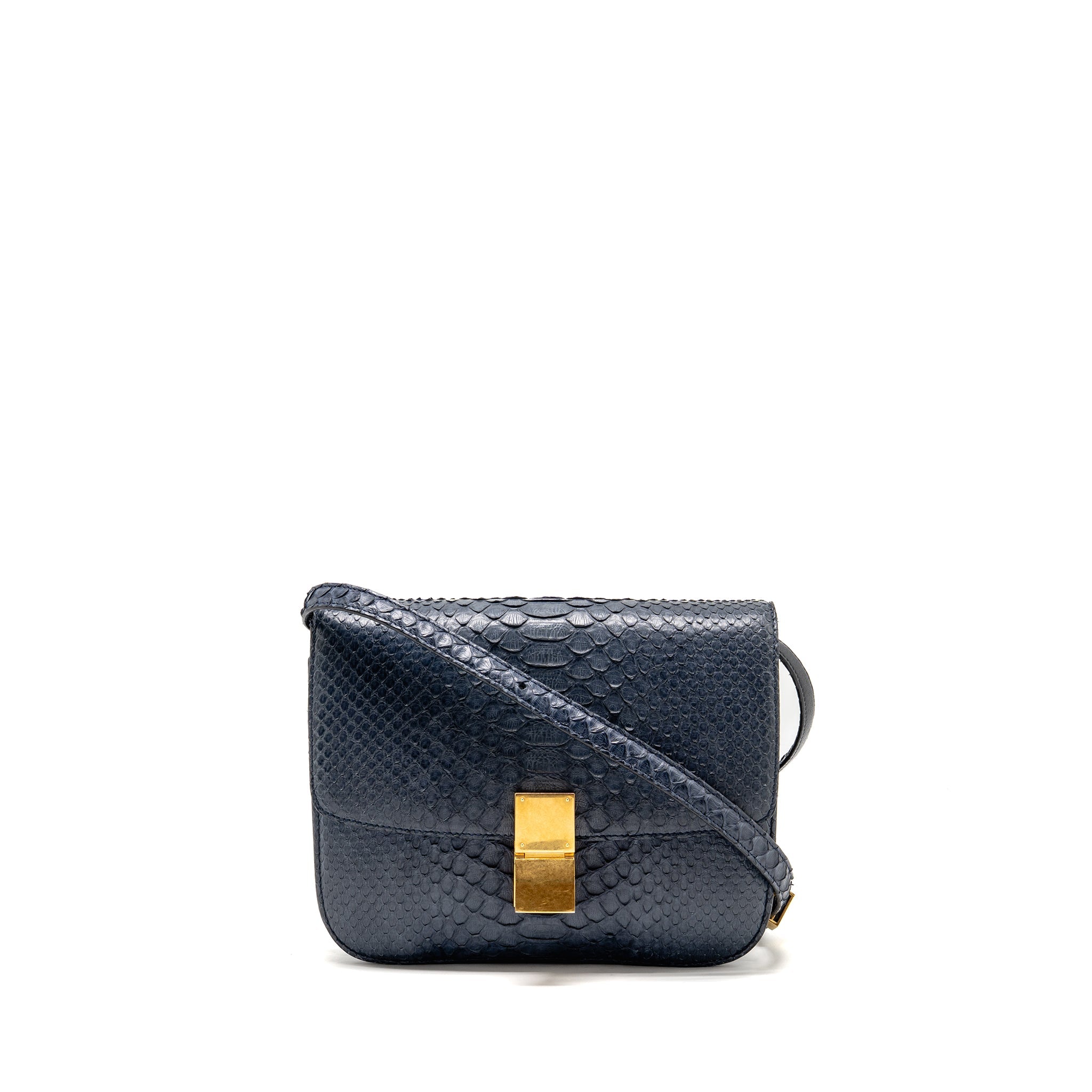 CELINE MEDIUM CLASSIC BOX BAG PYTHON NAVY GHW