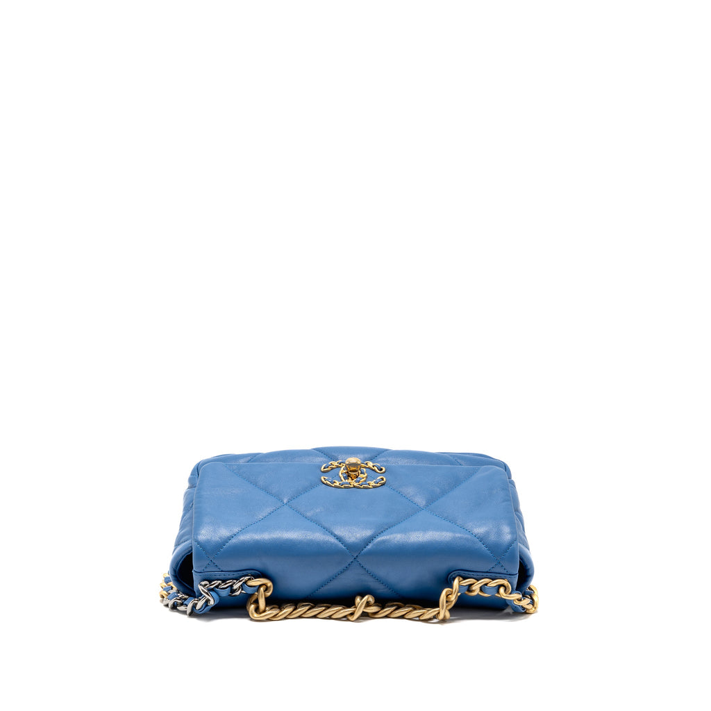 CHANEL SMALL 19 BAG LAMBSKIN BLUE MULTICOLOUR HARDWARE