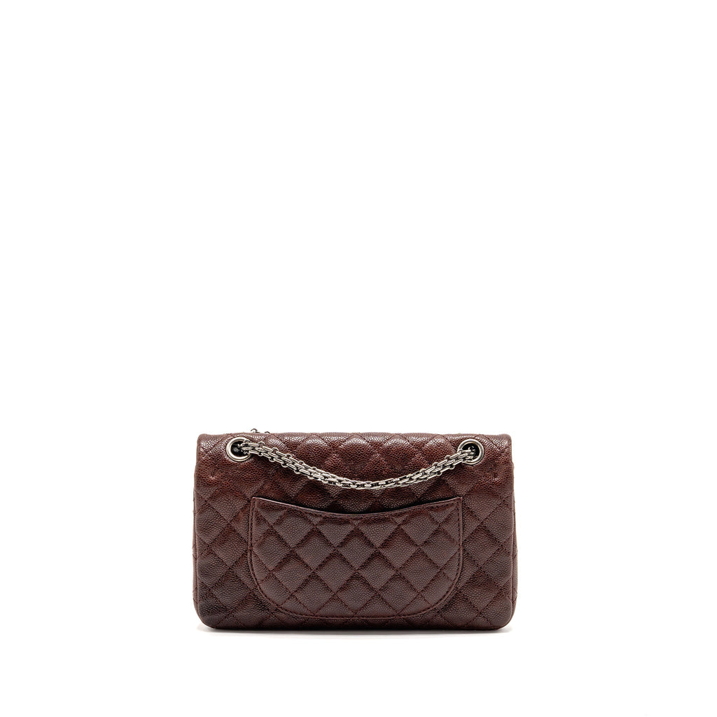 CHANEL SMALL 2.55 REISSUE DOUBLE FLAP BAG SHINY GRAINED CALFSKIN BURGUNDY SHW