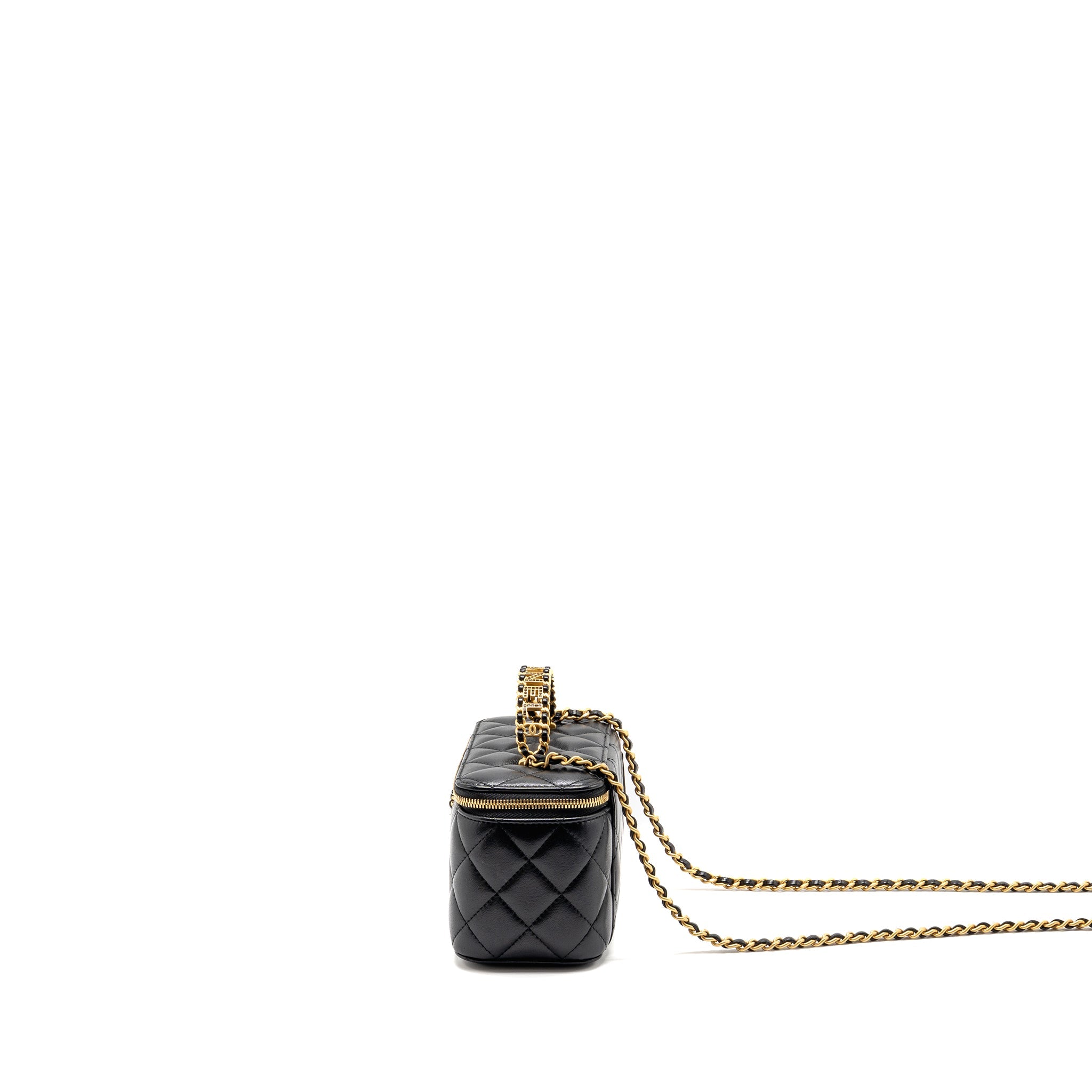 CHANEL LETTER TWIST TOP HANDLE LONG VANITY WITH CHAIN LAMBSKIN BLACK GHW (MICROCHIP)