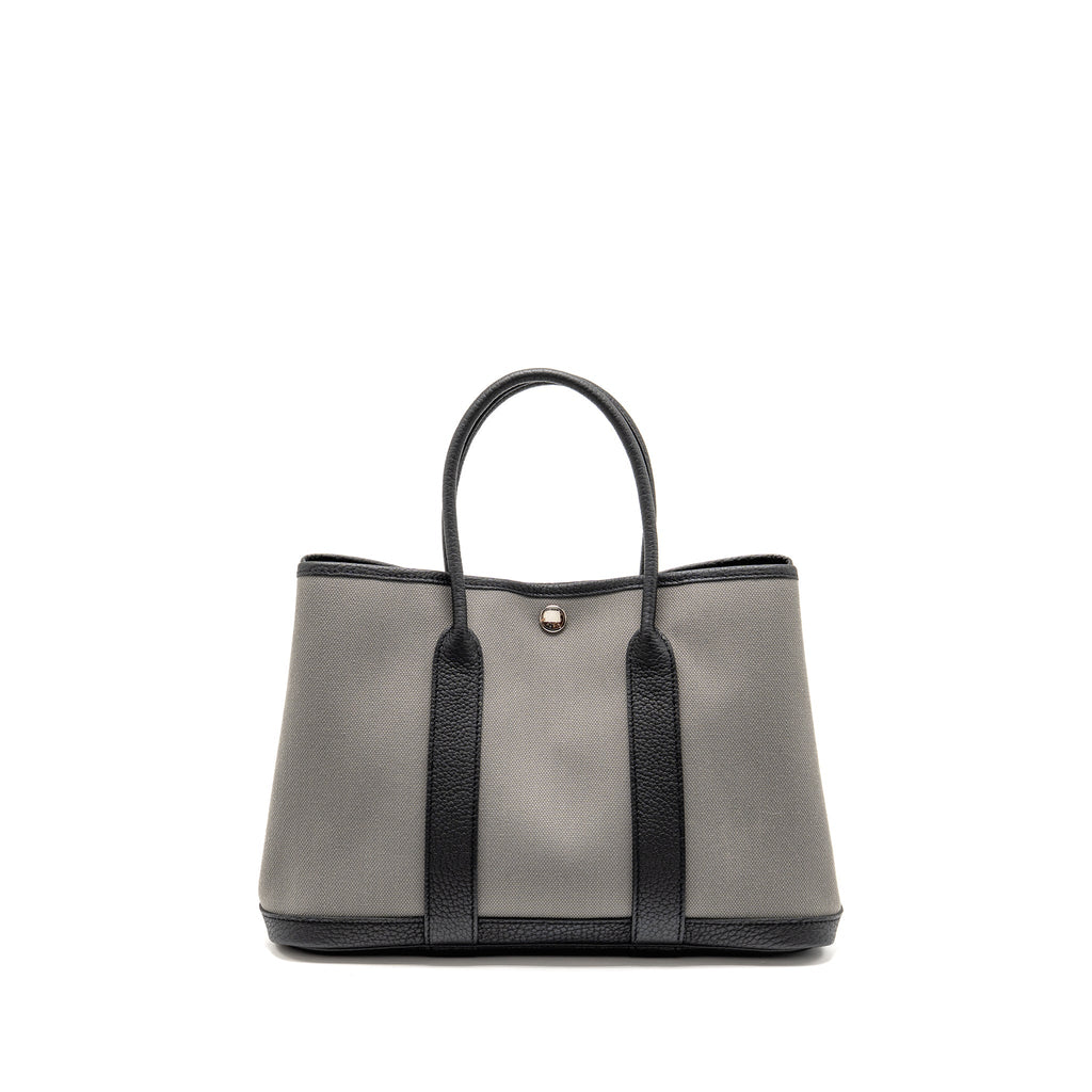 HERMES GARDEN PARTY 30 CANVAS / NEGONDA LEATHER GREY/ BLACK SHW