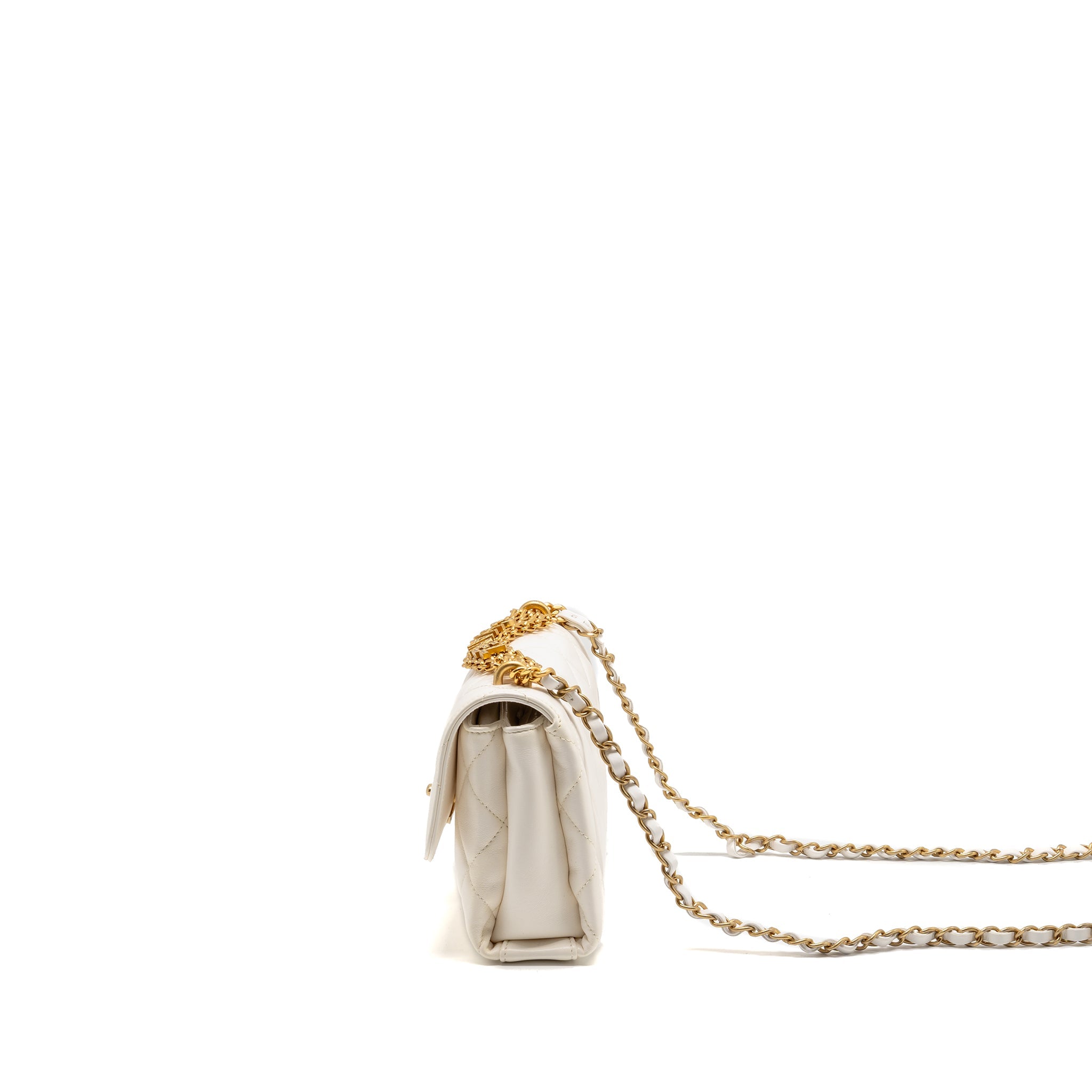 CHANEL QUILTED FLAP BAG WITH LETTER CHAIN LAMBSKIN WHITE GHW (MICROCHIP)