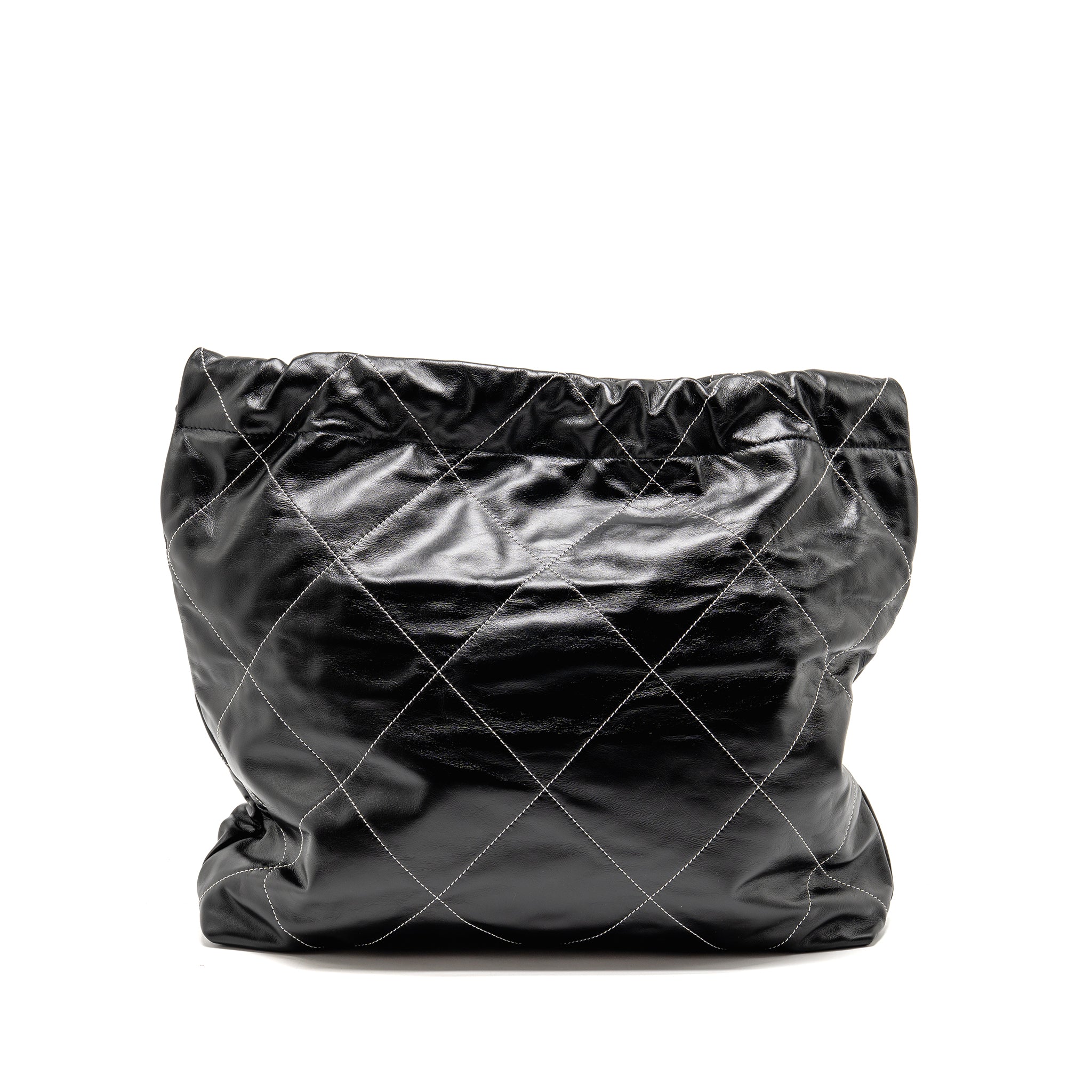 CHANEL MEDIUM 22 BAG WHITE STITCHING CALFSKIN BLACK GHW (MICROCHIP)