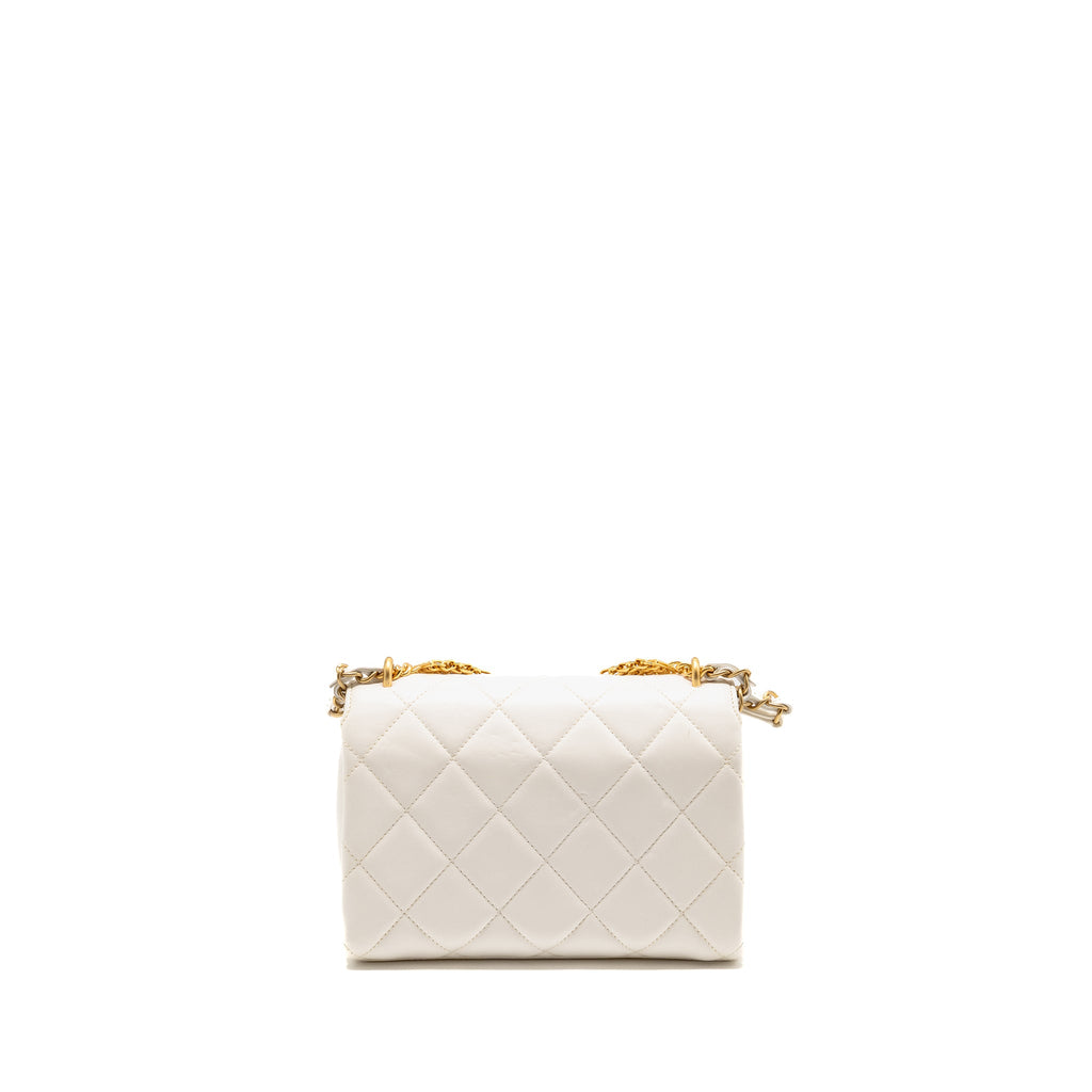 CHANEL QUILTED FLAP BAG WITH LETTER CHAIN LAMBSKIN WHITE GHW (MICROCHIP)