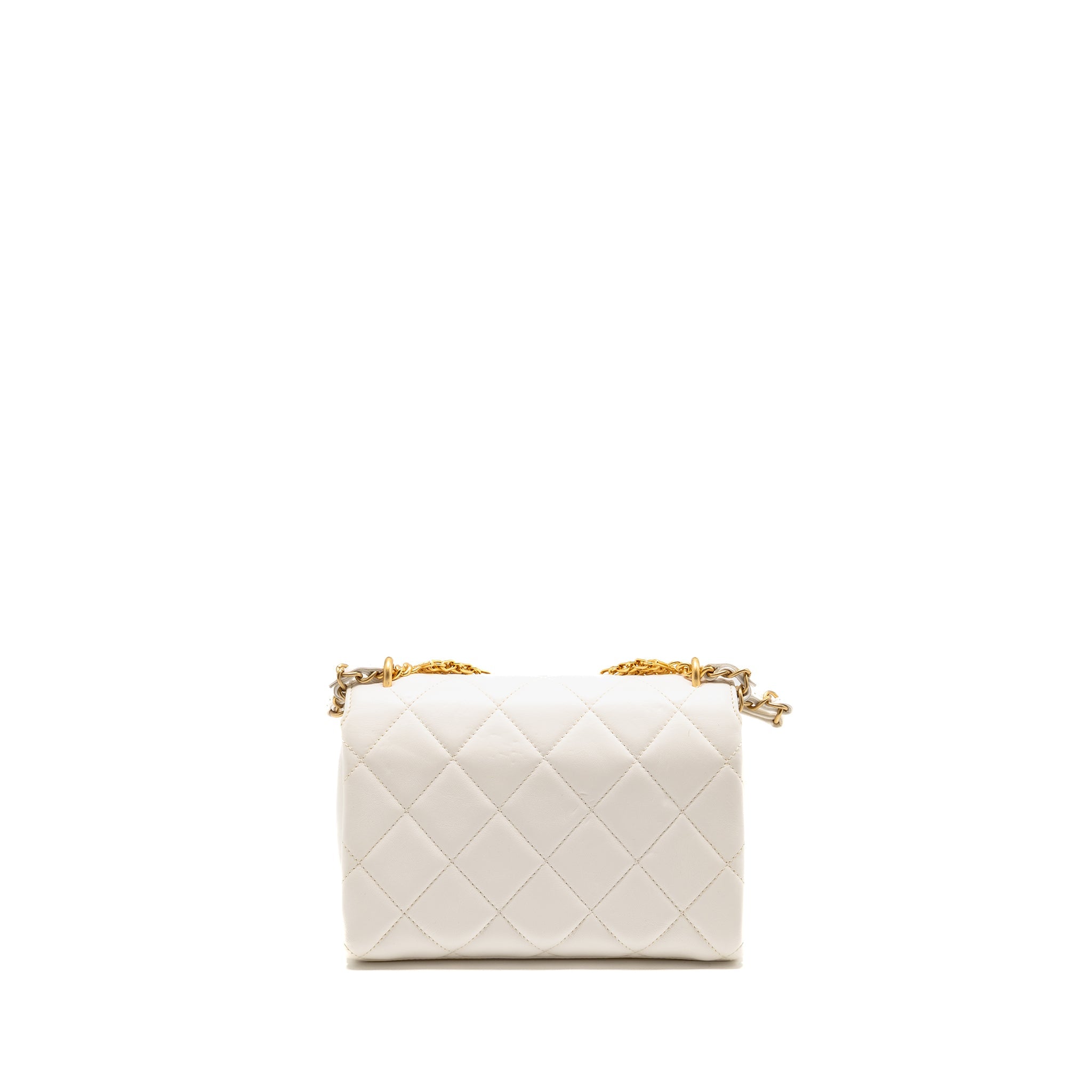 CHANEL QUILTED FLAP BAG WITH LETTER CHAIN LAMBSKIN WHITE GHW (MICROCHIP)