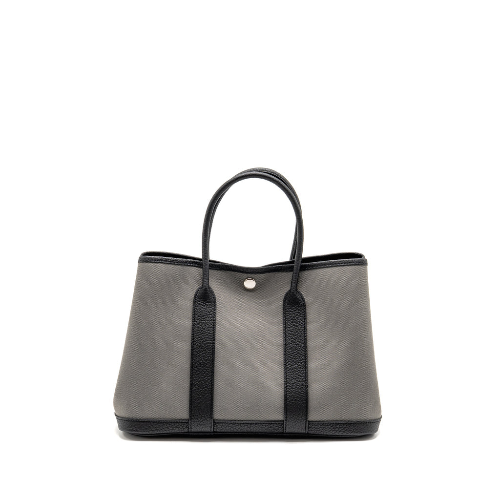 HERMES GARDEN PARTY 30 CANVAS / NEGONDA LEATHER GREY/ BLACK SHW