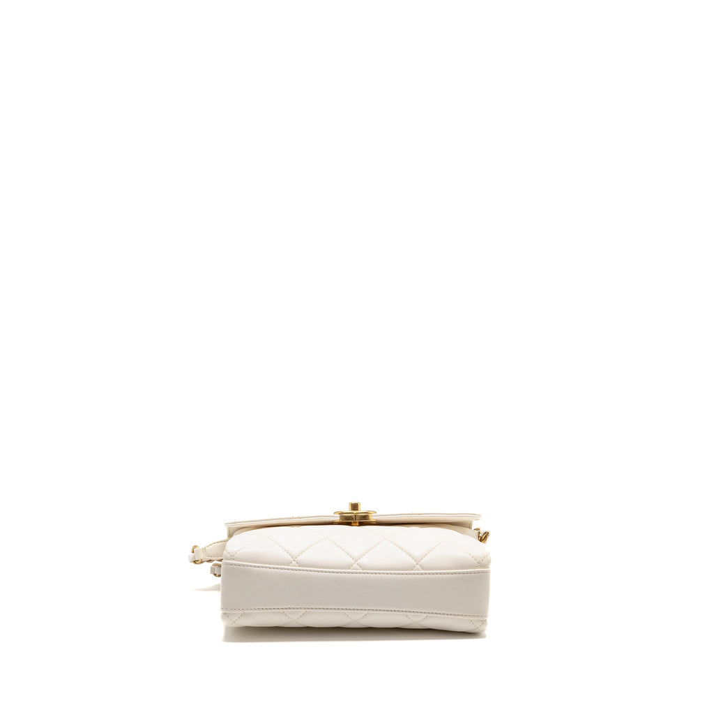 CHANEL QUILTED FLAP BAG WITH LETTER CHAIN LAMBSKIN WHITE GHW (MICROCHIP)