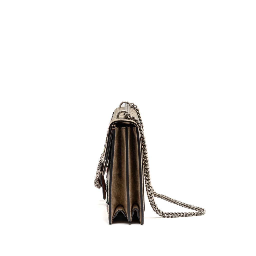 GUCCI MEDIUM EMBROIDERED DIONYSUS SHOULDER BAG GG SUPREME CANVAS/SUEDE LEATHER MULTICOLOUR SHW