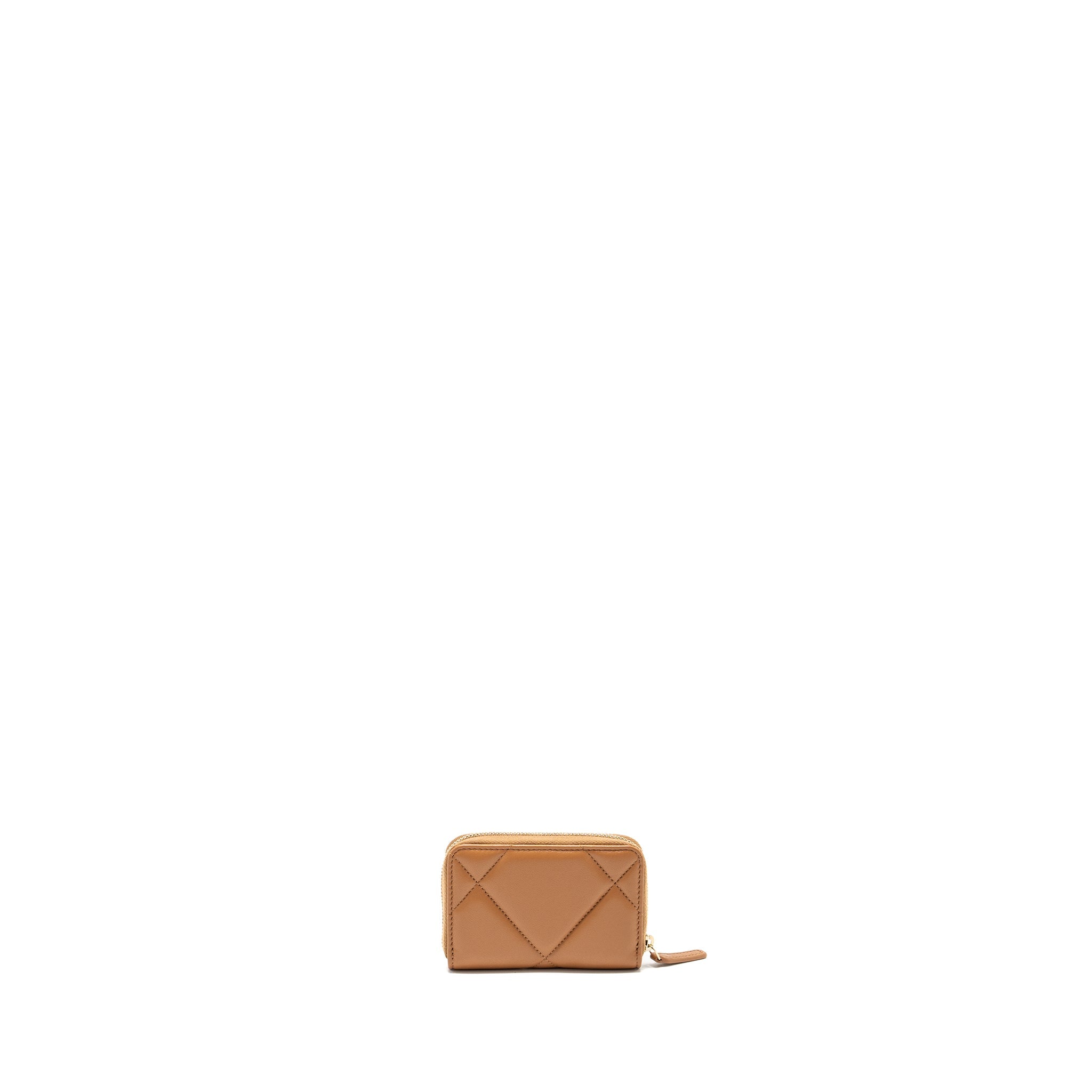 CHANEL 19 ZIP CARD HOLDER LAMBSKIN BEIGE GHW (MICROCHIP)