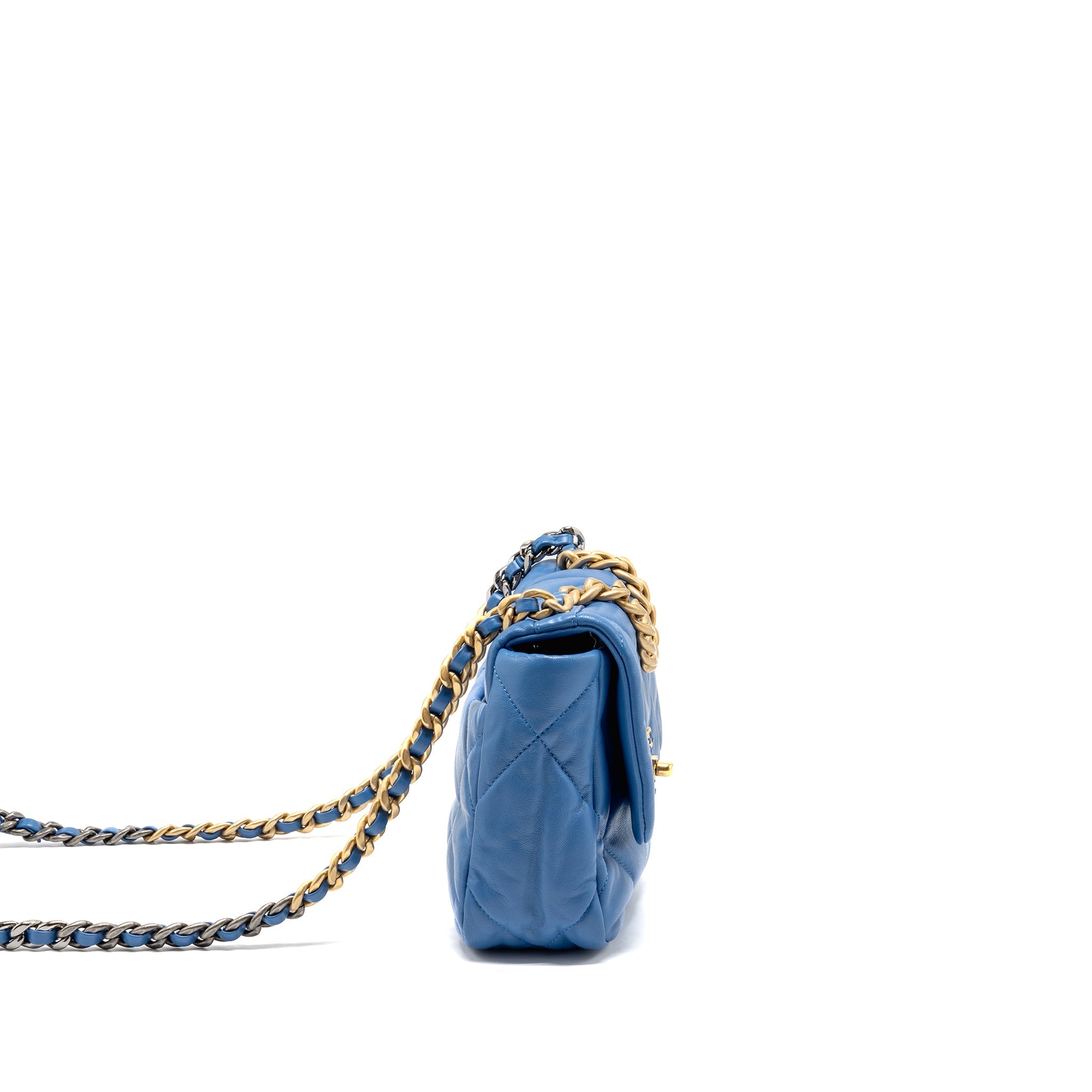 CHANEL SMALL 19 BAG LAMBSKIN BLUE MULTICOLOUR HARDWARE