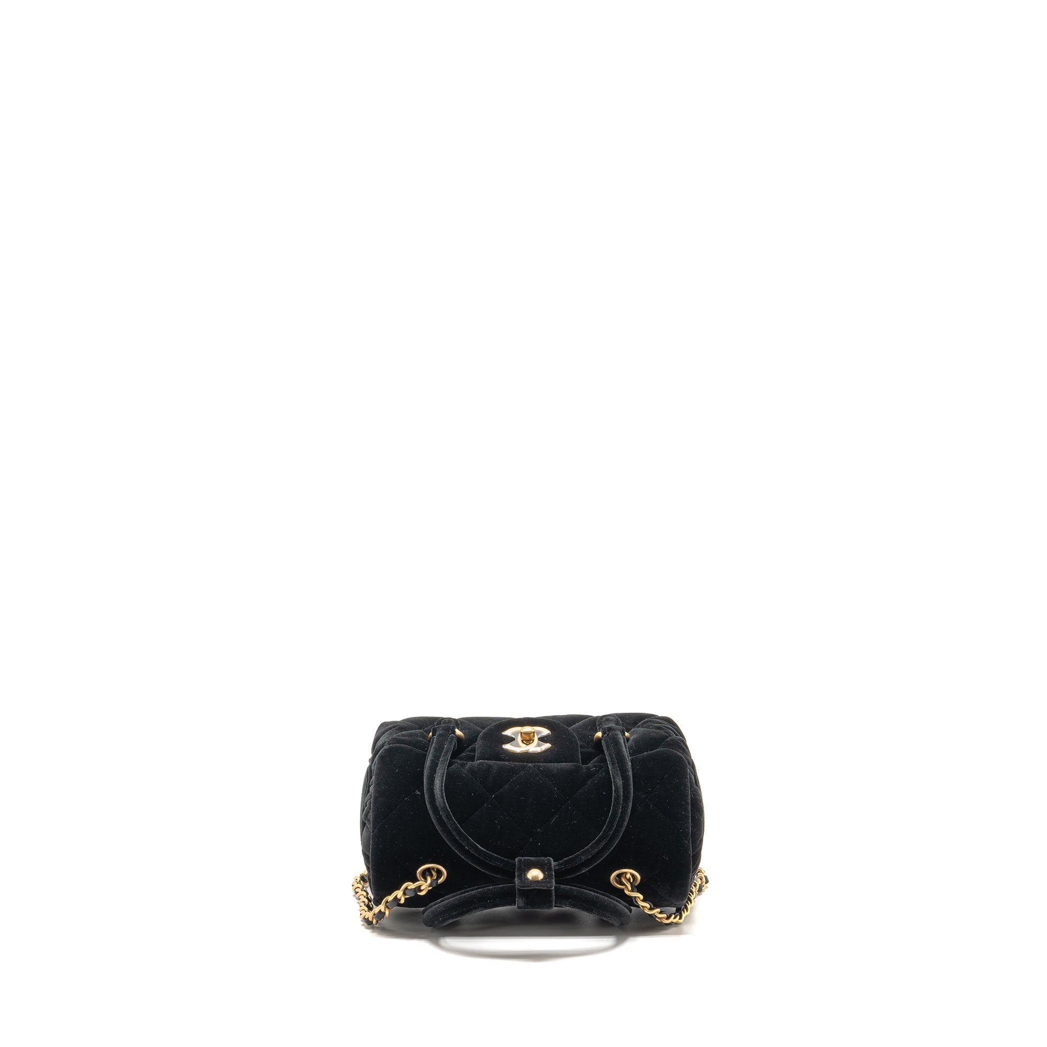 CHANEL MINI BOWLING CLUTCH WITH CHAIN VELVET BLACK GHW (MICROCHIP)