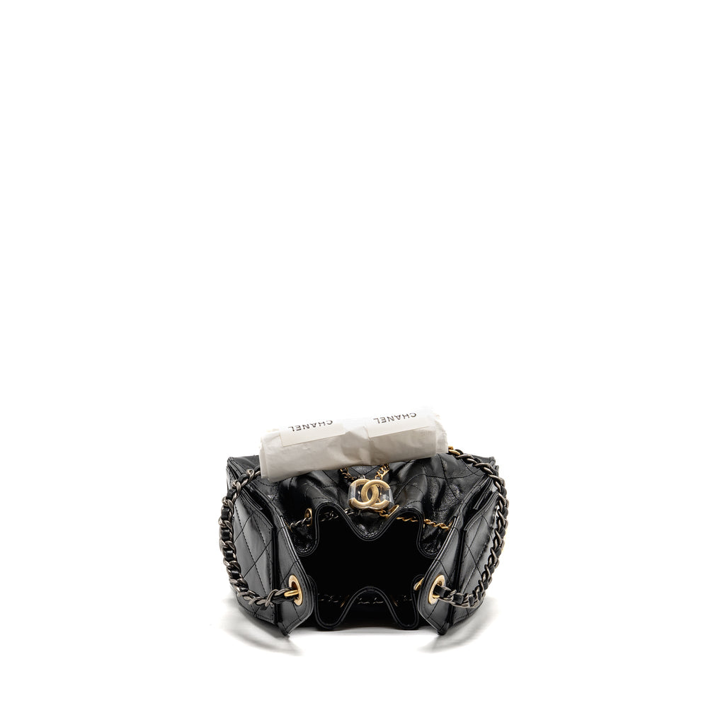 CHANEL MINI 25 BAG AGED CALFSKIN BLACK MULTICOLOUR HARDWARE (MICROCHIP)