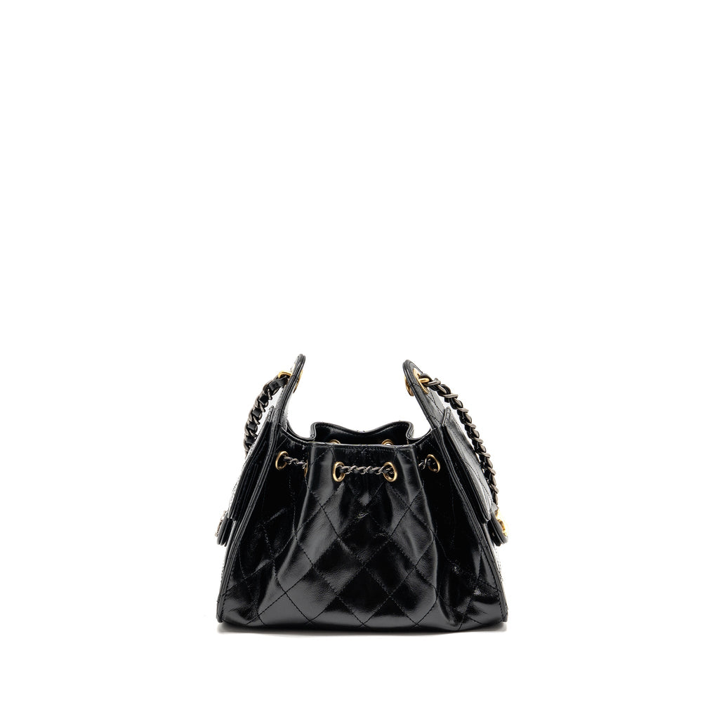 CHANEL MINI 25 BAG AGED CALFSKIN BLACK MULTICOLOUR HARDWARE (MICROCHIP)