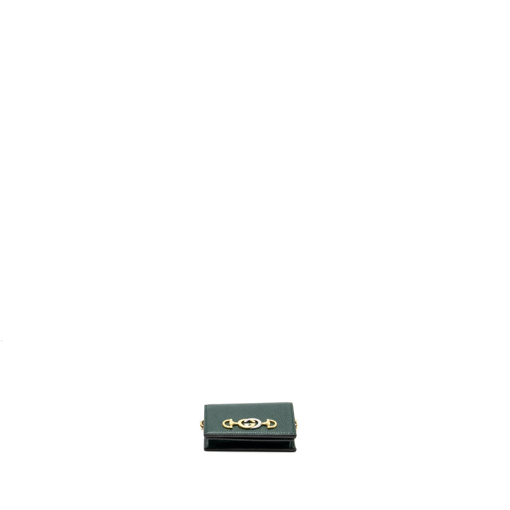 GUCCI ZUMI MINI WALLET WITH CHAIN CALFSKIN DARK GREEN GHW