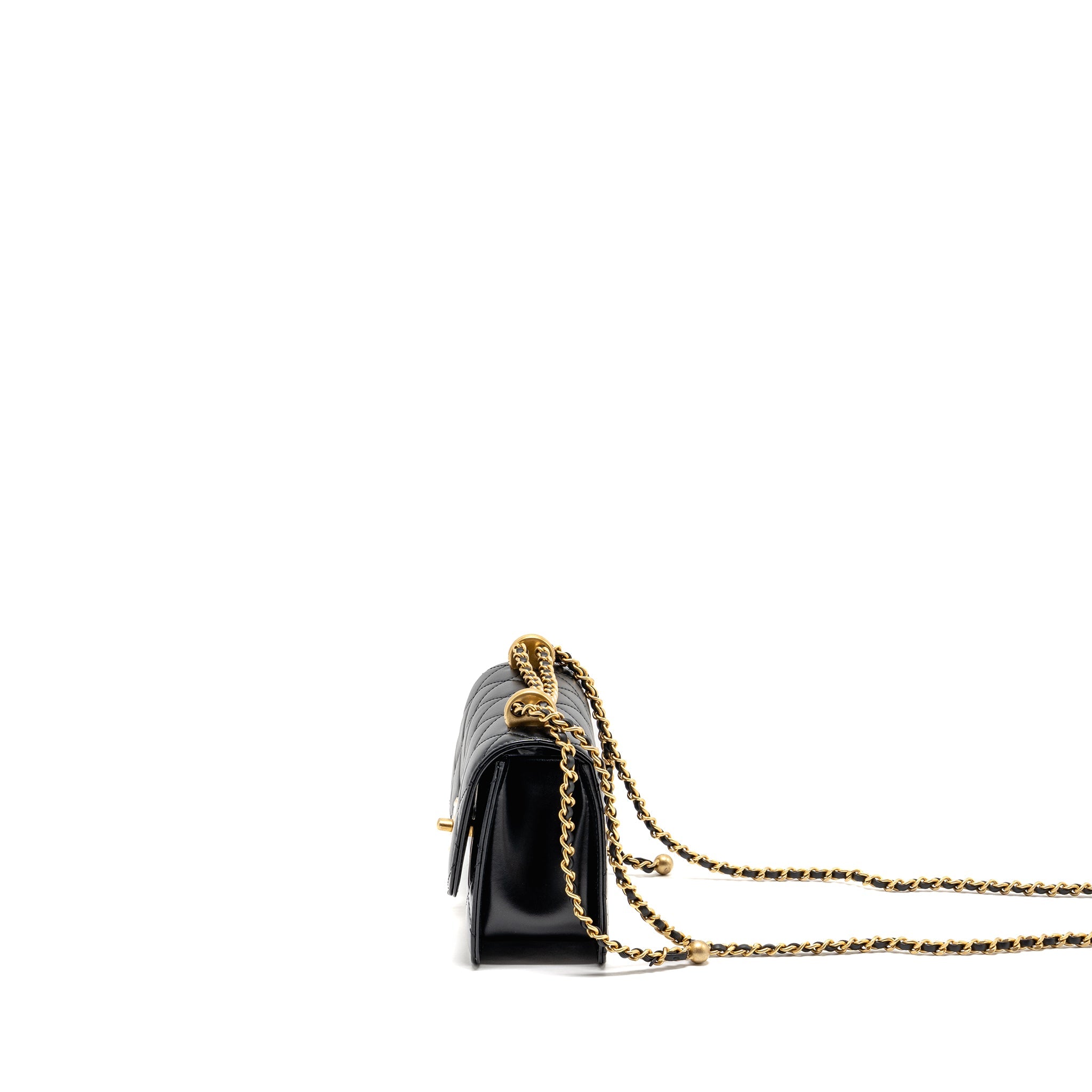 CHANEL GOLD CRUSH MINI FLAP BAG CALFSKIN BLACK GHW (MICROCHIP)