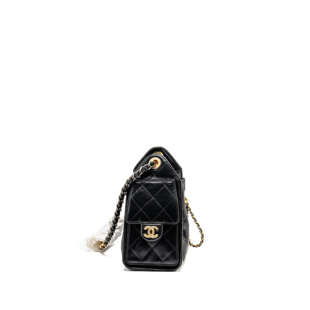 CHANEL MINI 25 BAG AGED CALFSKIN BLACK MULTICOLOUR HARDWARE (MICROCHIP)