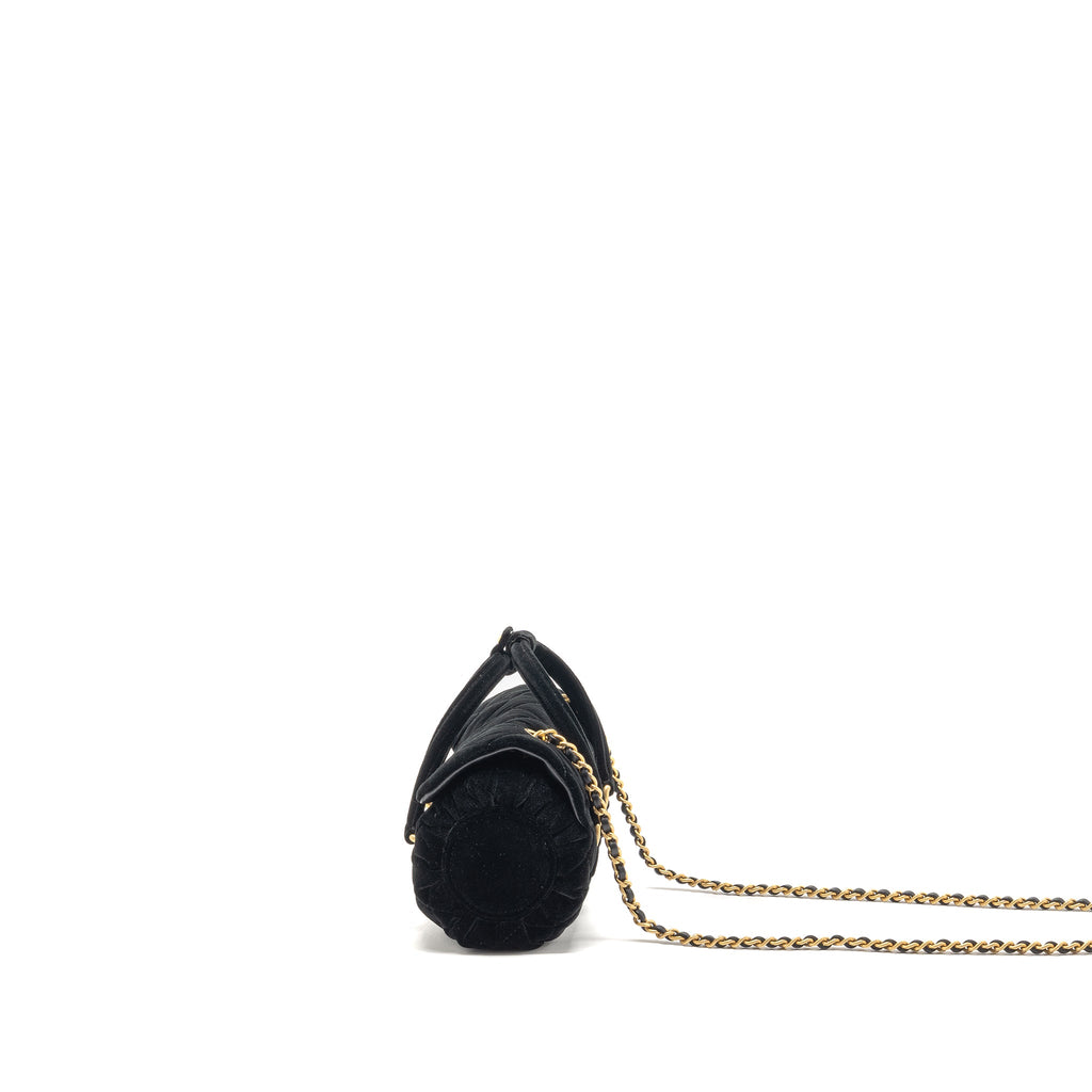 CHANEL MINI BOWLING CLUTCH WITH CHAIN VELVET BLACK GHW (MICROCHIP)