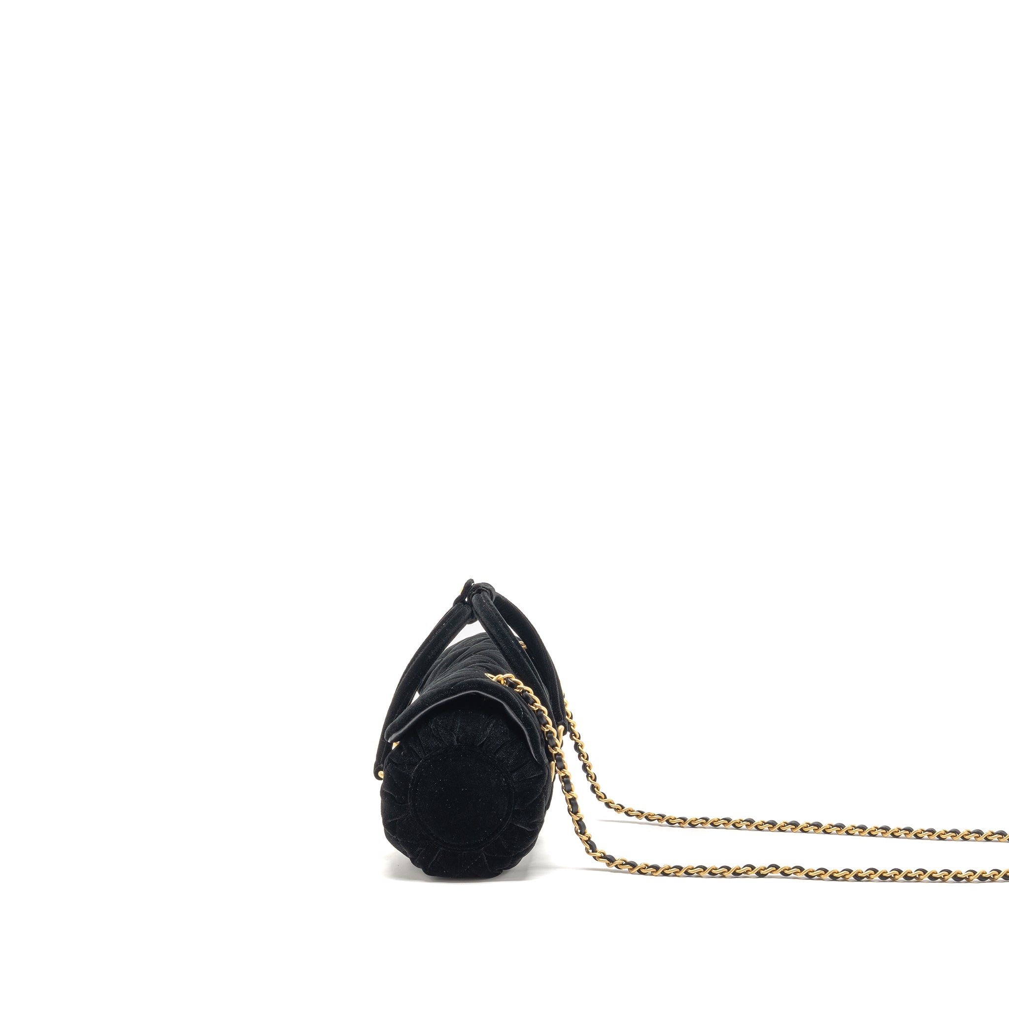 CHANEL MINI BOWLING CLUTCH WITH CHAIN VELVET BLACK GHW (MICROCHIP)