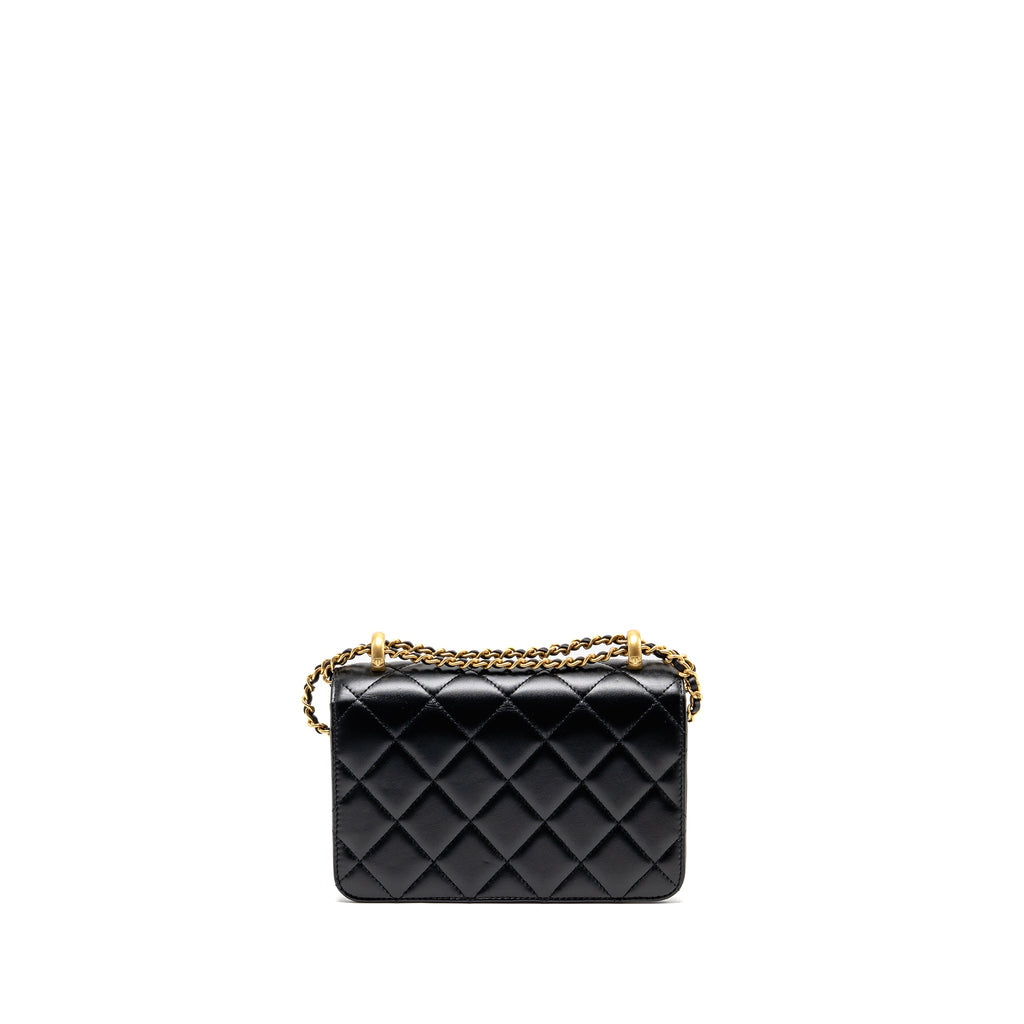 CHANEL GOLD CRUSH MINI FLAP BAG CALFSKIN BLACK GHW (MICROCHIP)