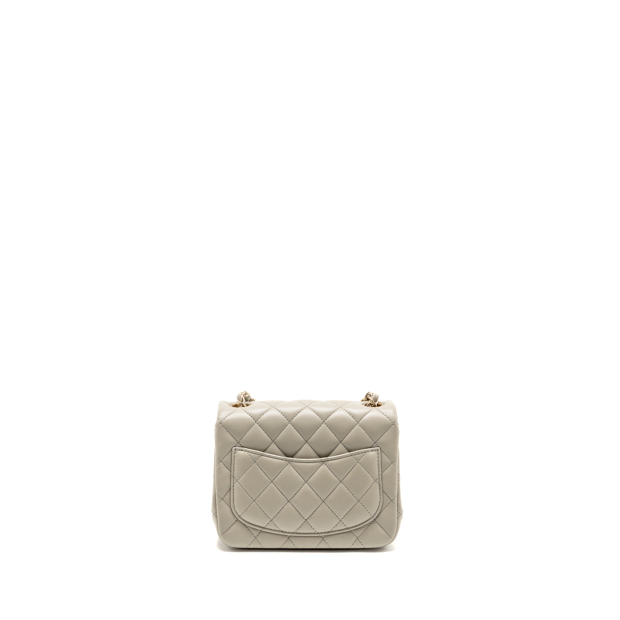 CHANEL 22C MINI SQUARE FLAP BAG LAMBSKIN LIGHT GREY LGHW (MICROCHIP)