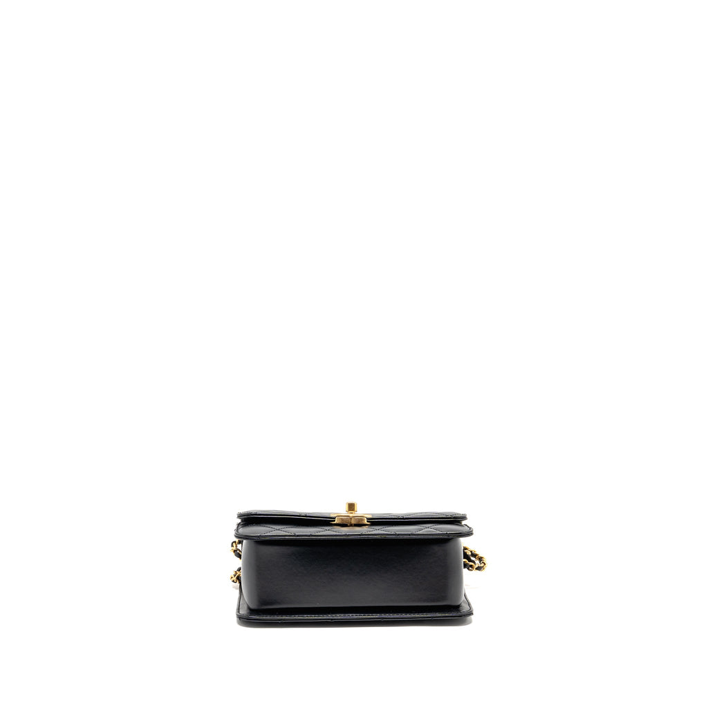 CHANEL GOLD CRUSH MINI FLAP BAG CALFSKIN BLACK GHW (MICROCHIP)