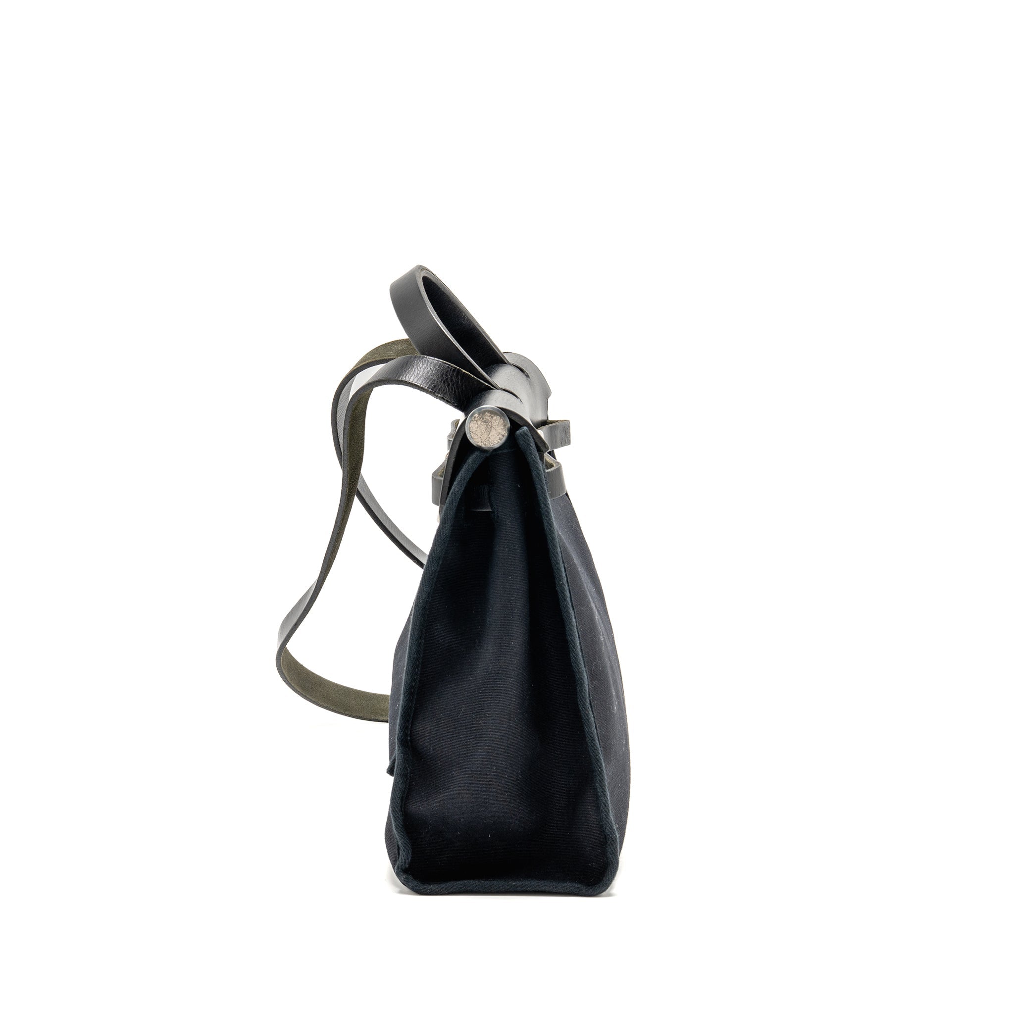HERMES HERBAG 31 ZIP BAG CANVAS/HUNTER LEATHER BLACK SHW