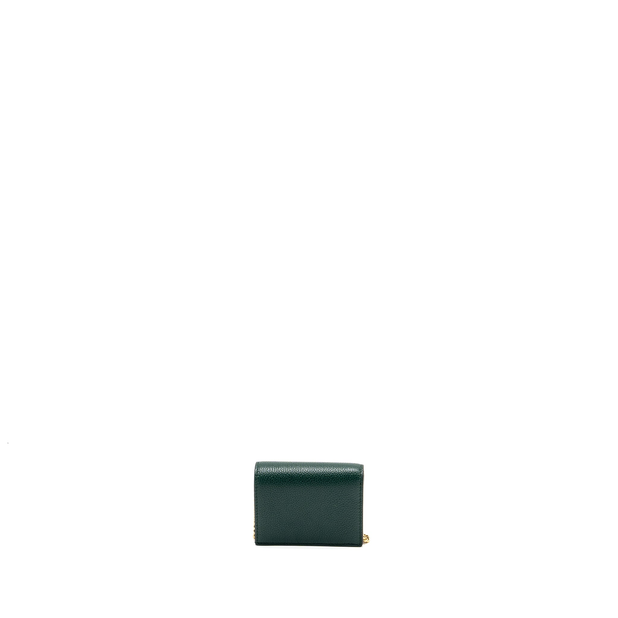 GUCCI ZUMI MINI WALLET WITH CHAIN CALFSKIN DARK GREEN GHW