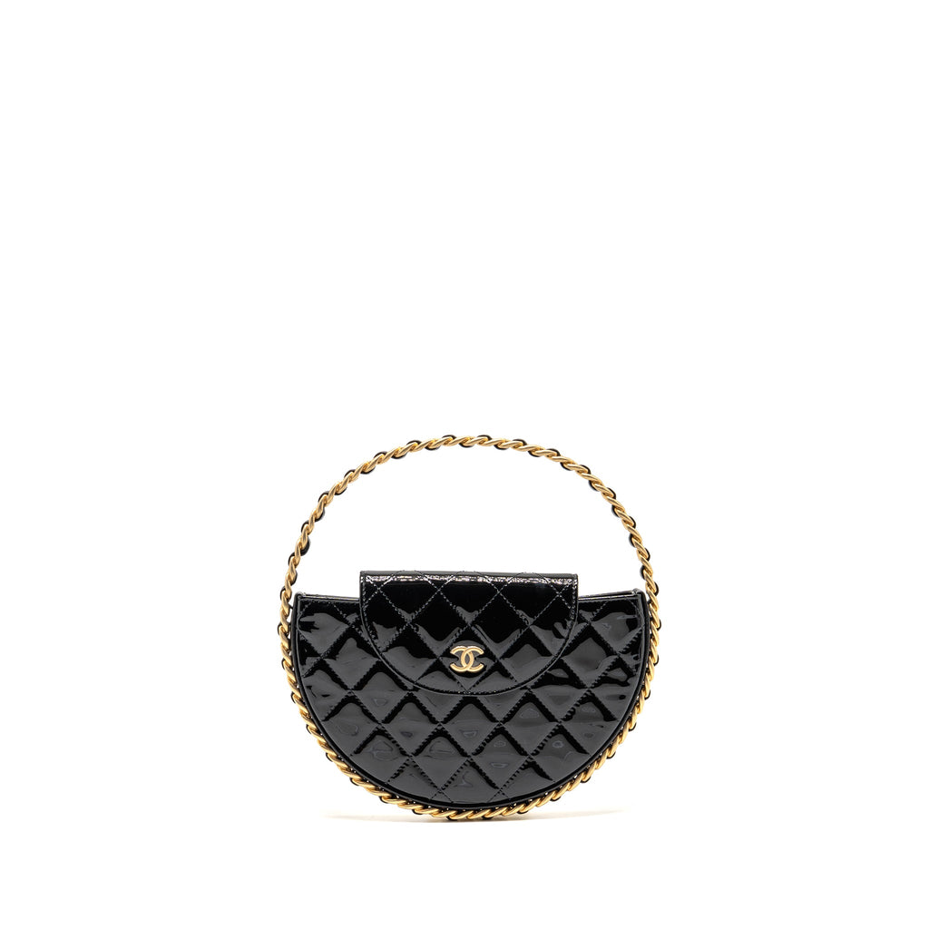 CHANEL ROUND CLUTCH PATENT LEATHER BLACK GHW (MICROCHIP)
