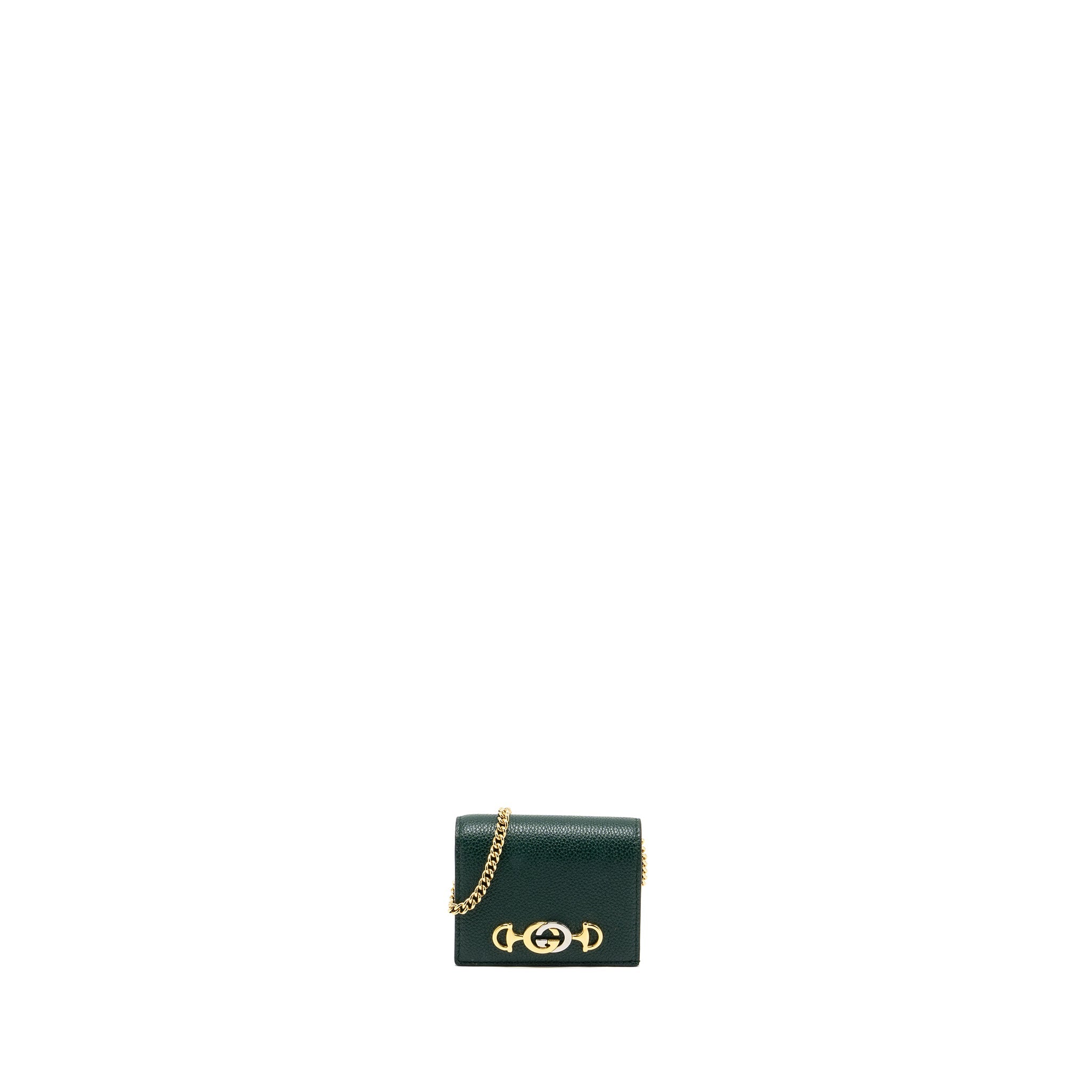 GUCCI ZUMI MINI WALLET WITH CHAIN CALFSKIN DARK GREEN GHW