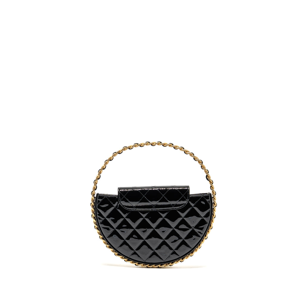 CHANEL ROUND CLUTCH PATENT LEATHER BLACK GHW (MICROCHIP)