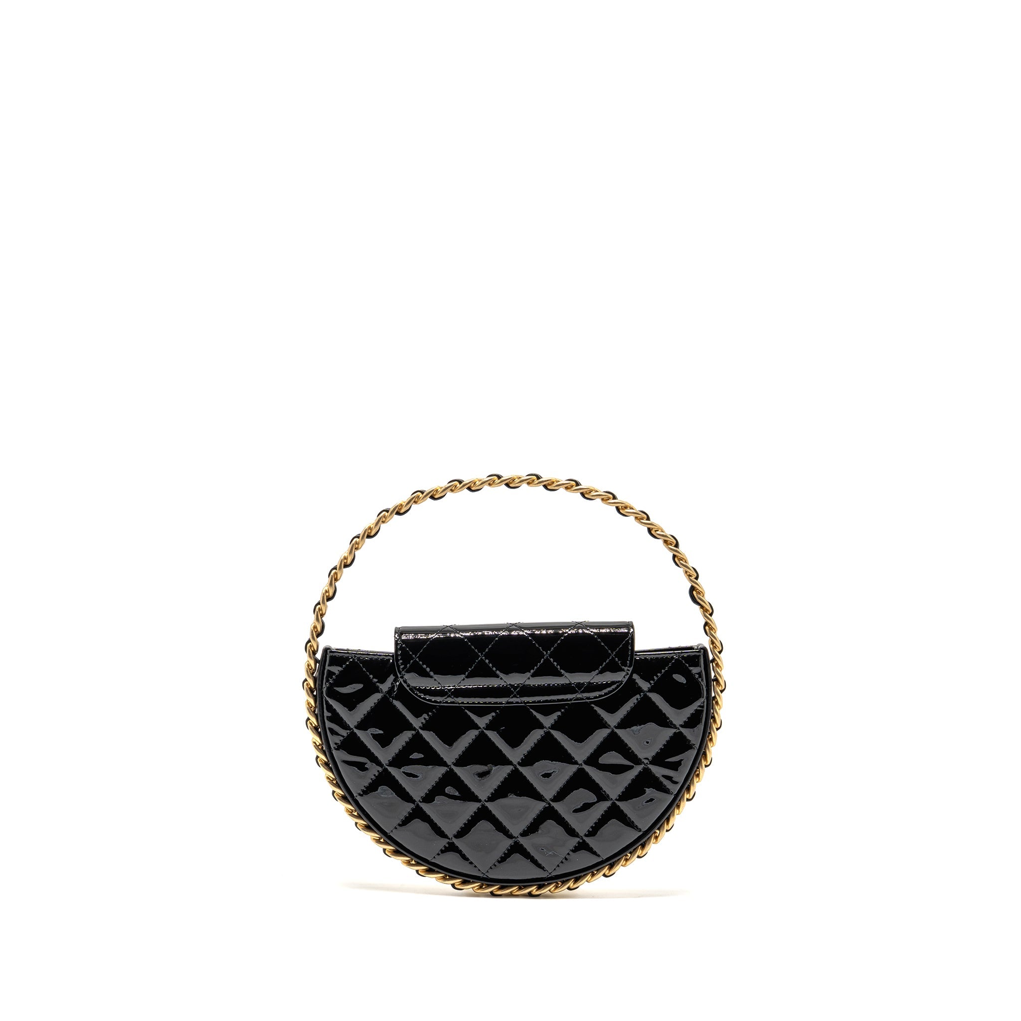 CHANEL ROUND CLUTCH PATENT LEATHER BLACK GHW (MICROCHIP)