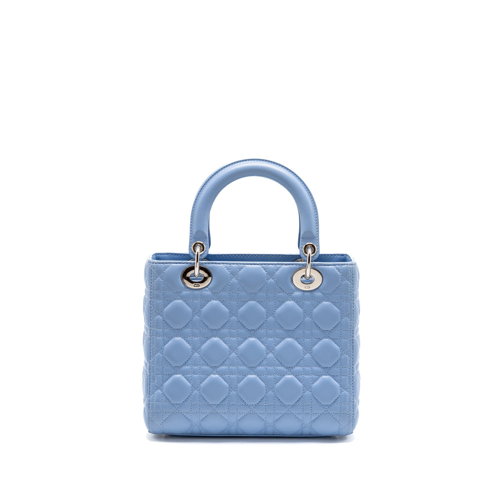 DIOR MEDIUM LADY DIOR LAMBSKIN LIGHT BLUE SHW