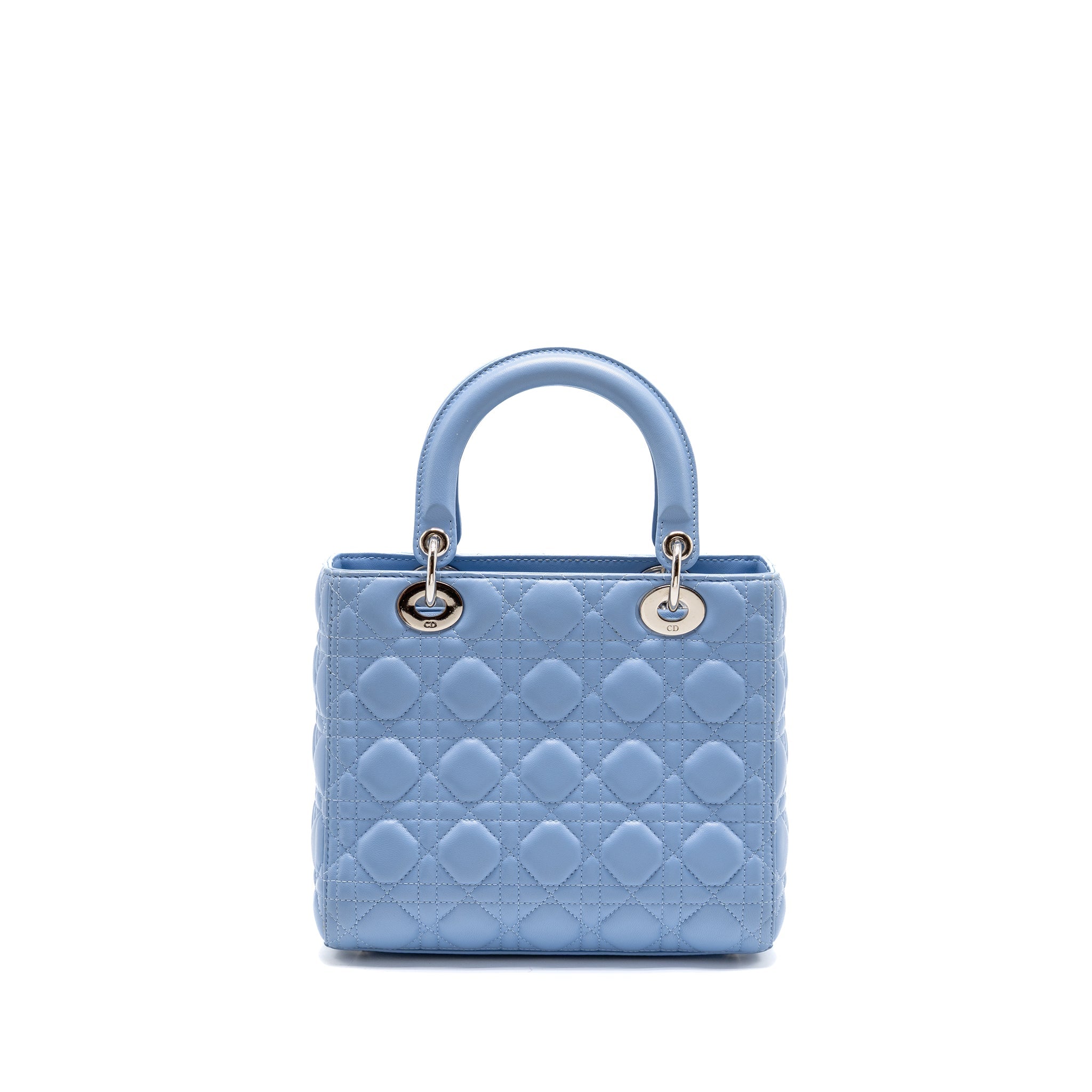 DIOR MEDIUM LADY DIOR LAMBSKIN LIGHT BLUE SHW