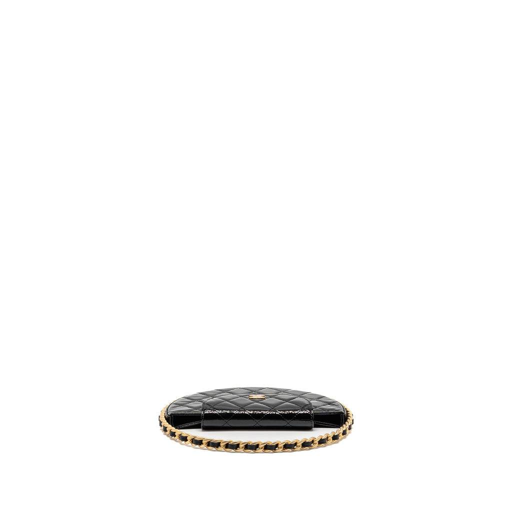 CHANEL ROUND CLUTCH PATENT LEATHER BLACK GHW (MICROCHIP)