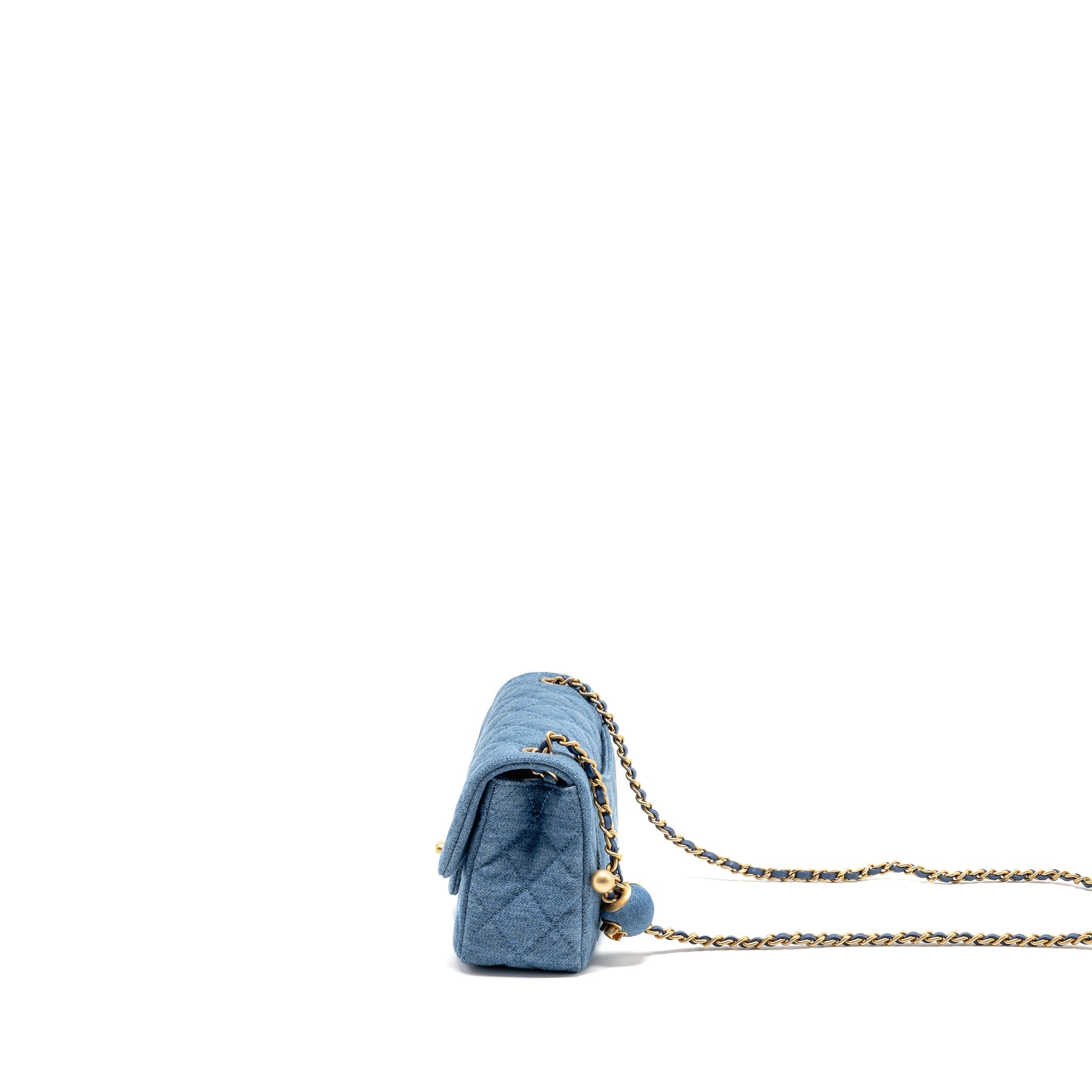 CHANEL PEARL CRUSH MINI RECTANGULAR FLAP BAG DENIM BLUE GHW (MICROCHIP)