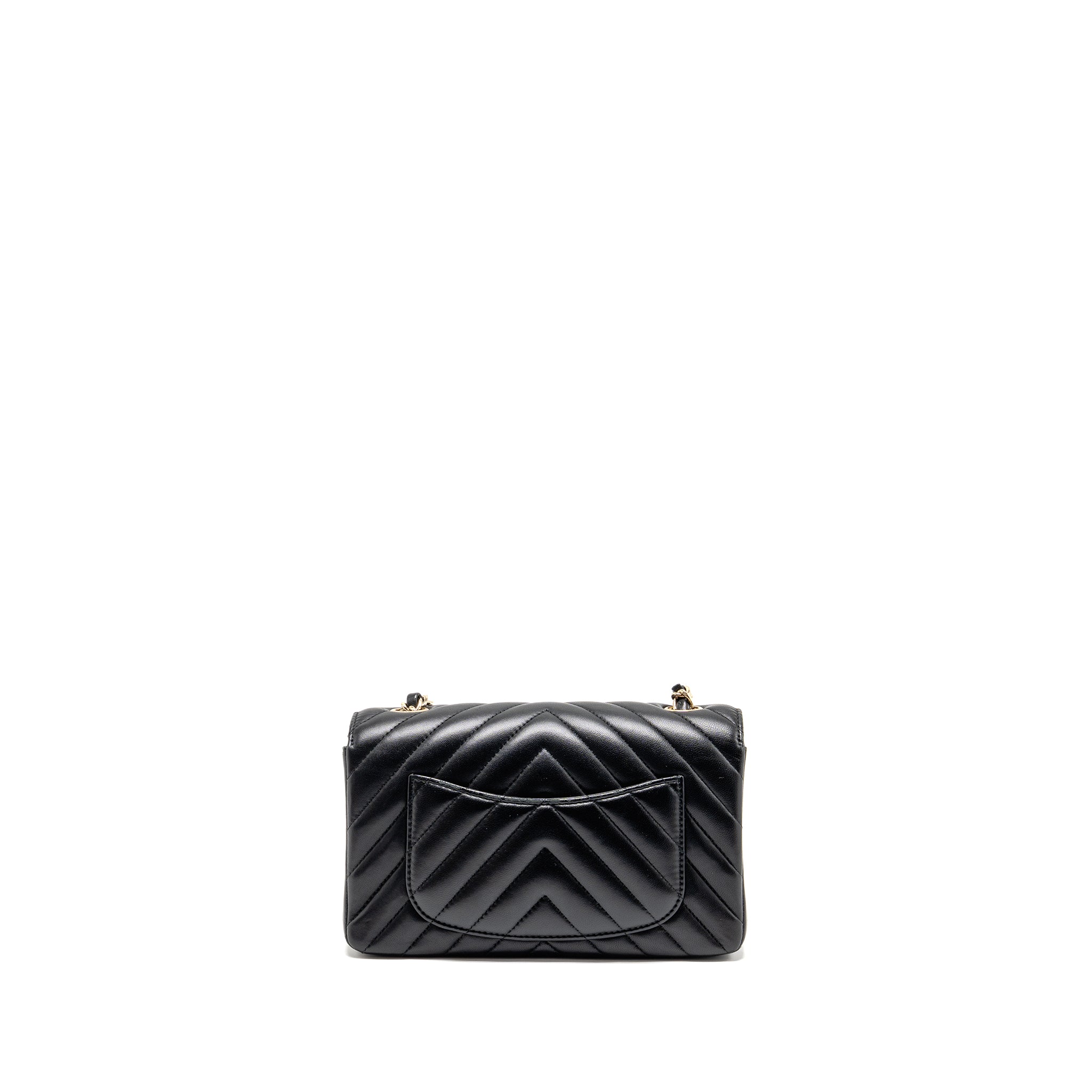 CHANEL MINI RECTANGULAR FLAP BAG CHEVRON LAMBSKIN BLACK LGHW