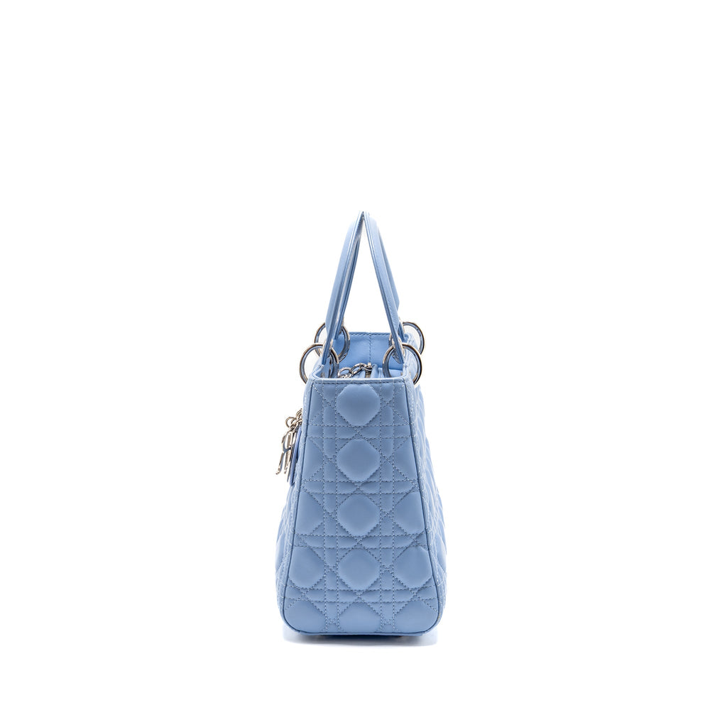 DIOR MEDIUM LADY DIOR LAMBSKIN LIGHT BLUE SHW