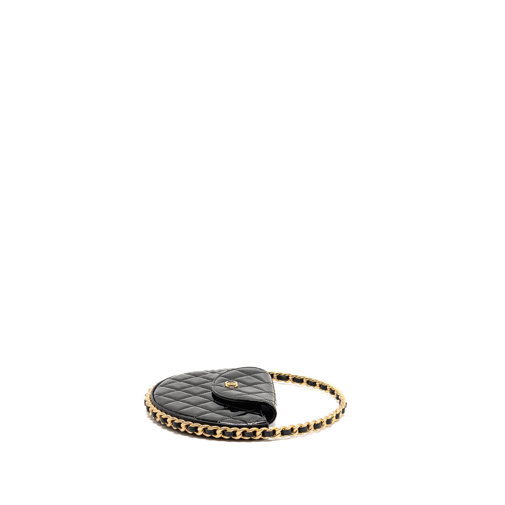 CHANEL 23K HOOP BAG PATENT LEATHER BLACK GHW (MICROCHIP)