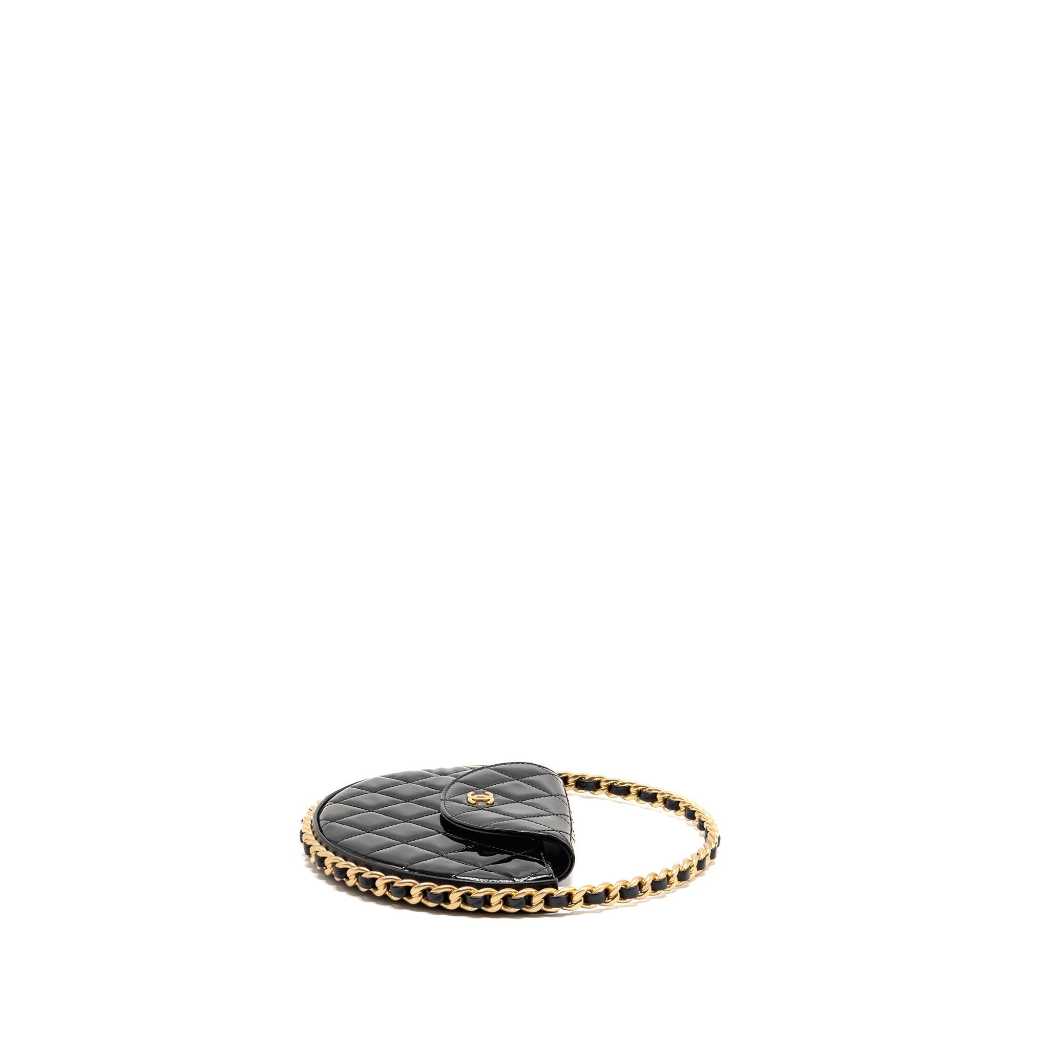 CHANEL 23K HOOP BAG PATENT LEATHER BLACK GHW (MICROCHIP)