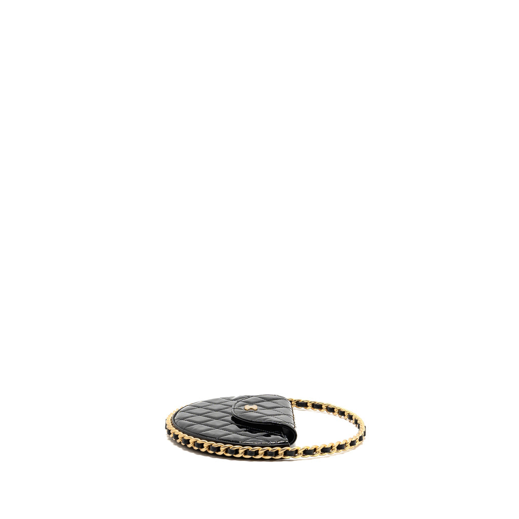 CHANEL ROUND CLUTCH PATENT LEATHER BLACK GHW (MICROCHIP)