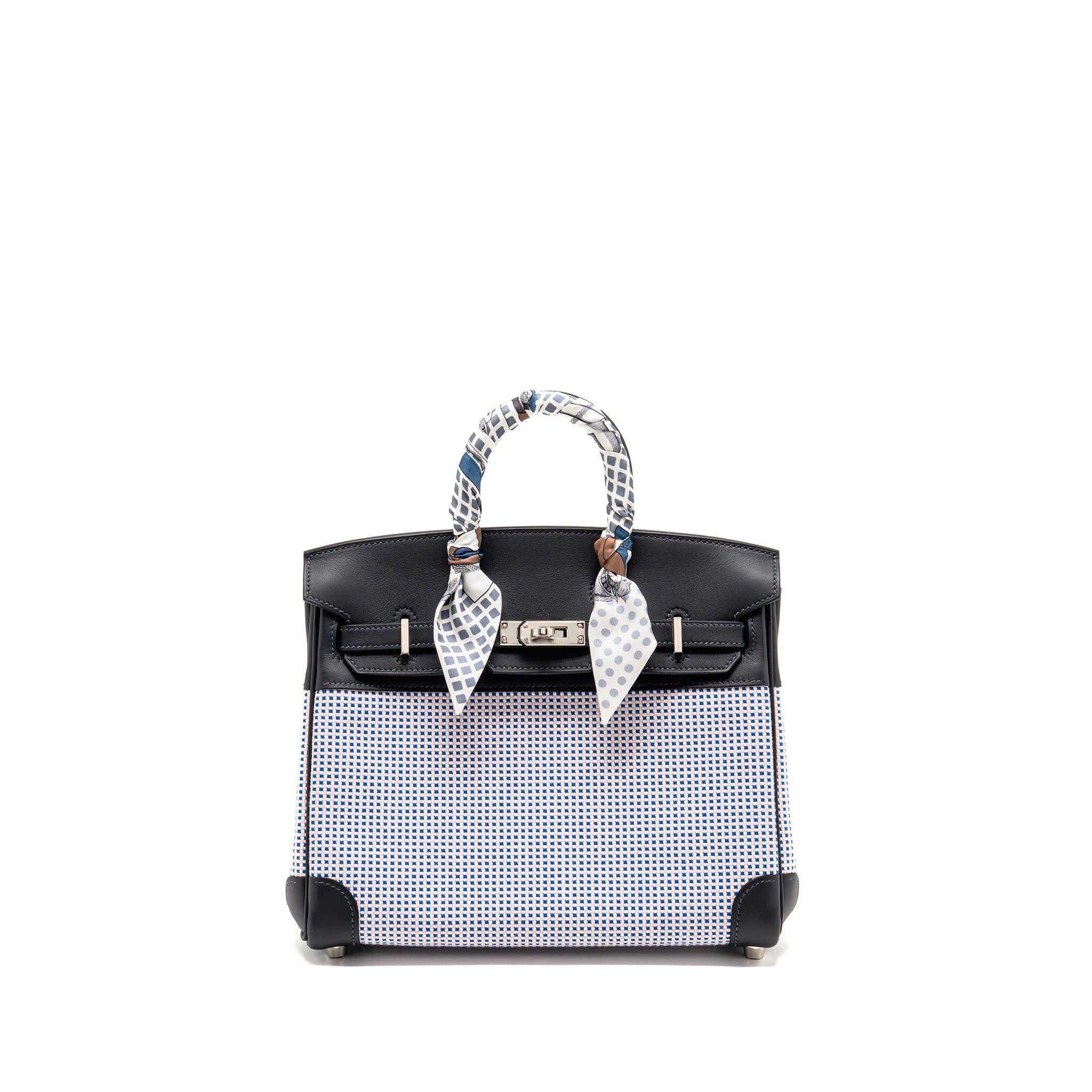 HERMES BIRKIN 25 TOILE QUADRILLE/SWIFT ECRU MAUVE/BLEU BILL/CABAN SHW
