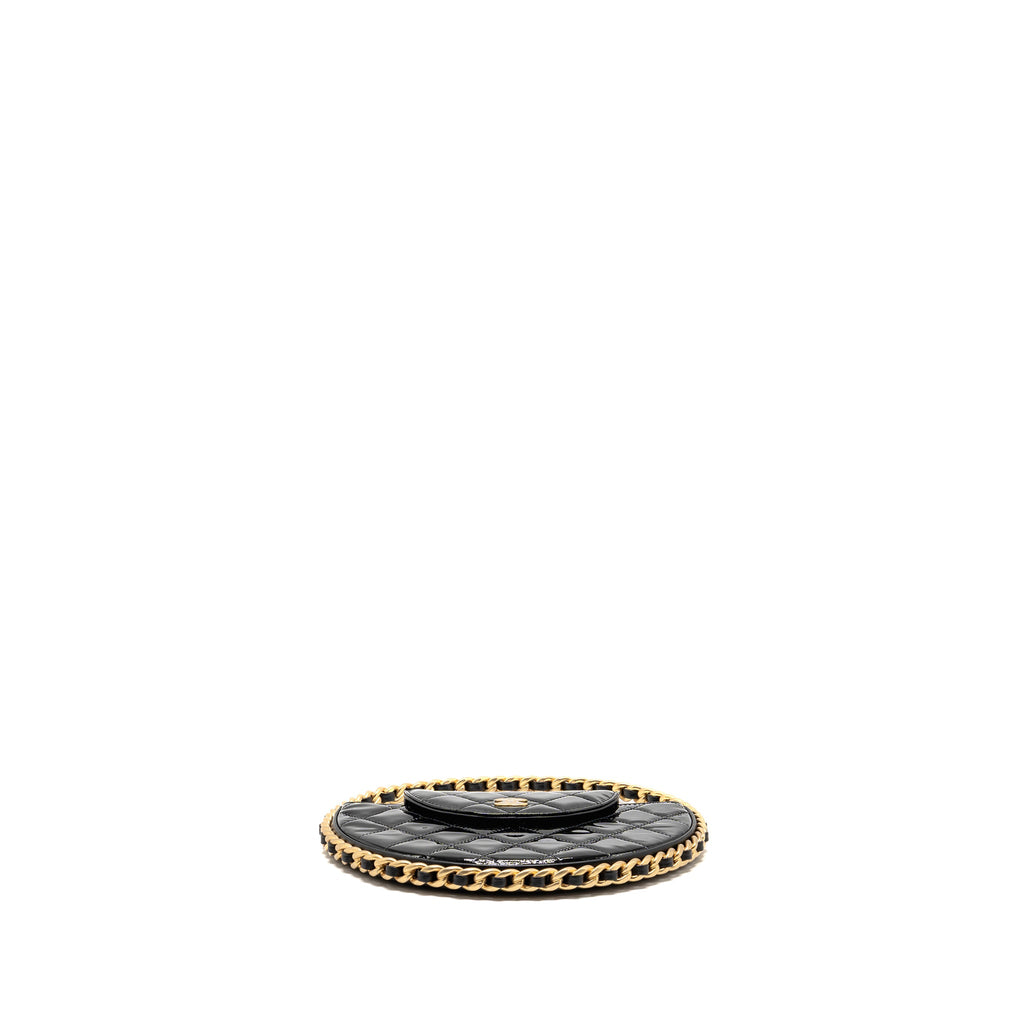 CHANEL ROUND CLUTCH PATENT LEATHER BLACK GHW (MICROCHIP)