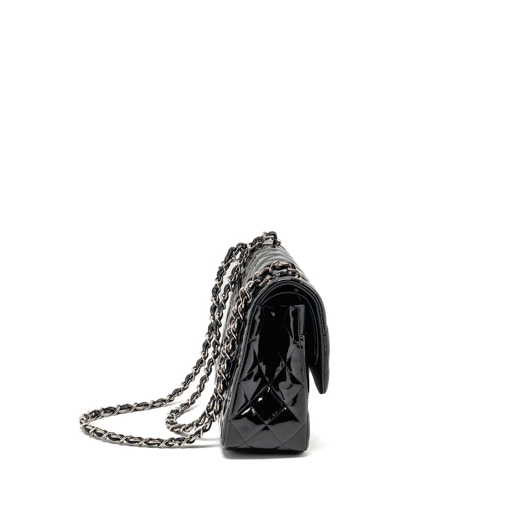 CHANEL JUMBO CLASSIC DOUBLE FLAP BAG PATENT BLACK SHW