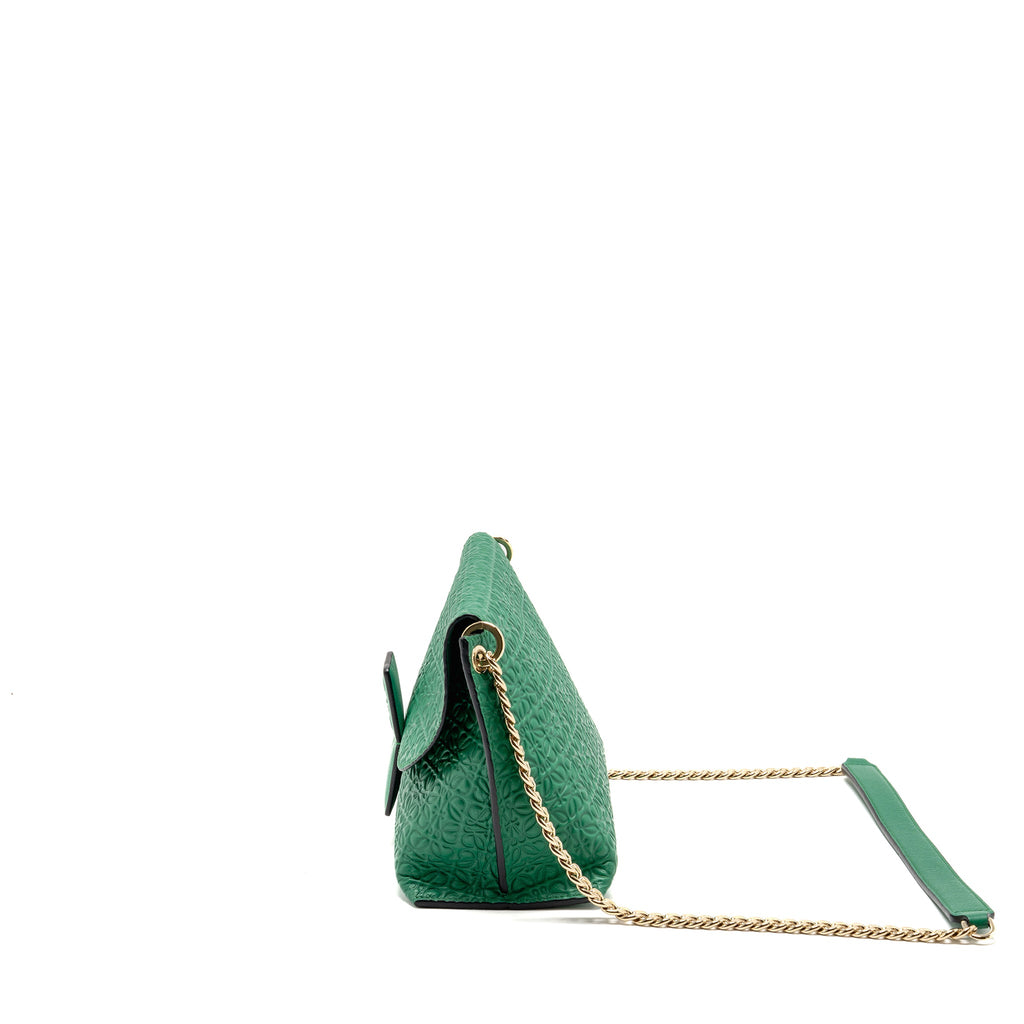 LOEWE AVENUE ANAGRAM CROSSBODY BAG EMBOSSED CALFSKIN GREEN GHW