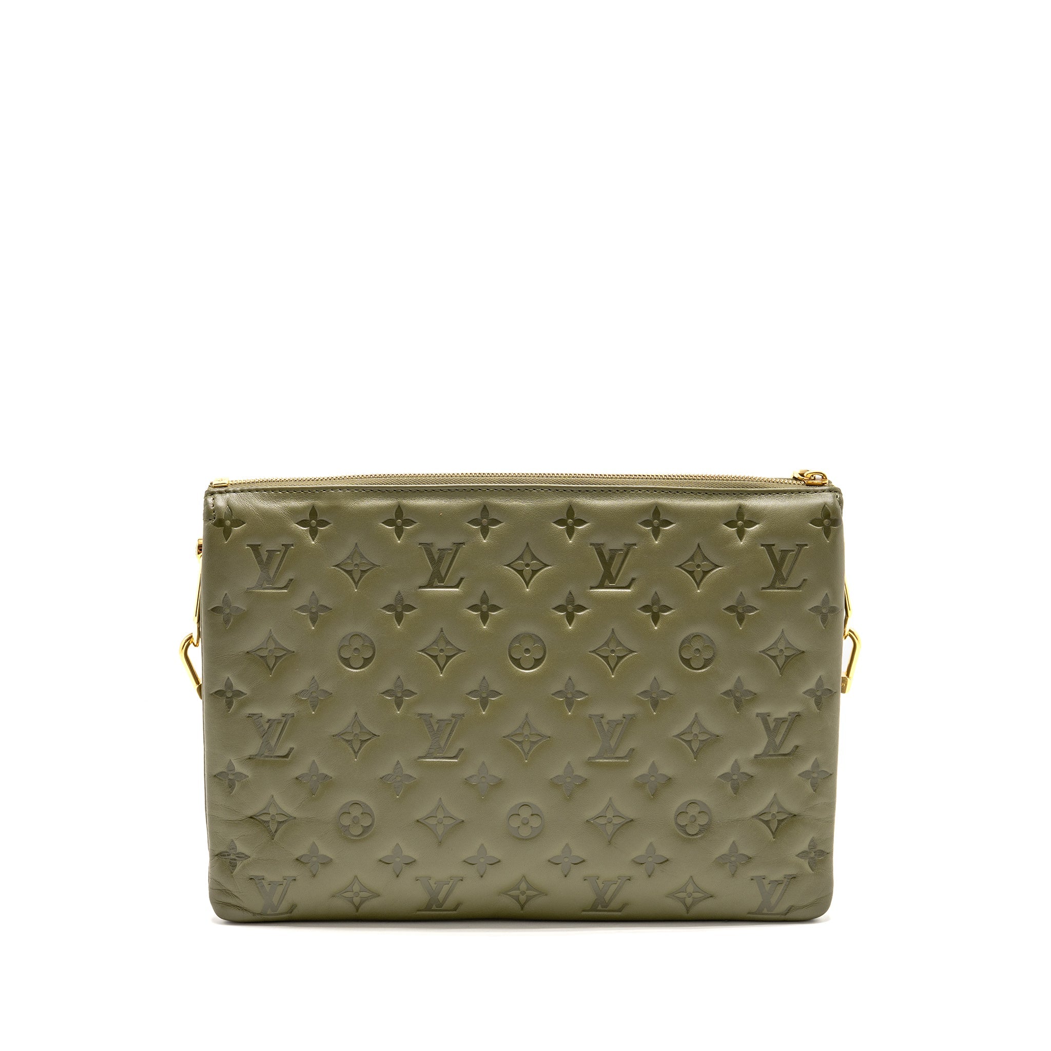 LOUIS VUITTON COUSSIN MM MONOGRAM-EMBOSSED PUFFY LAMBSKIN KHAKI GHW