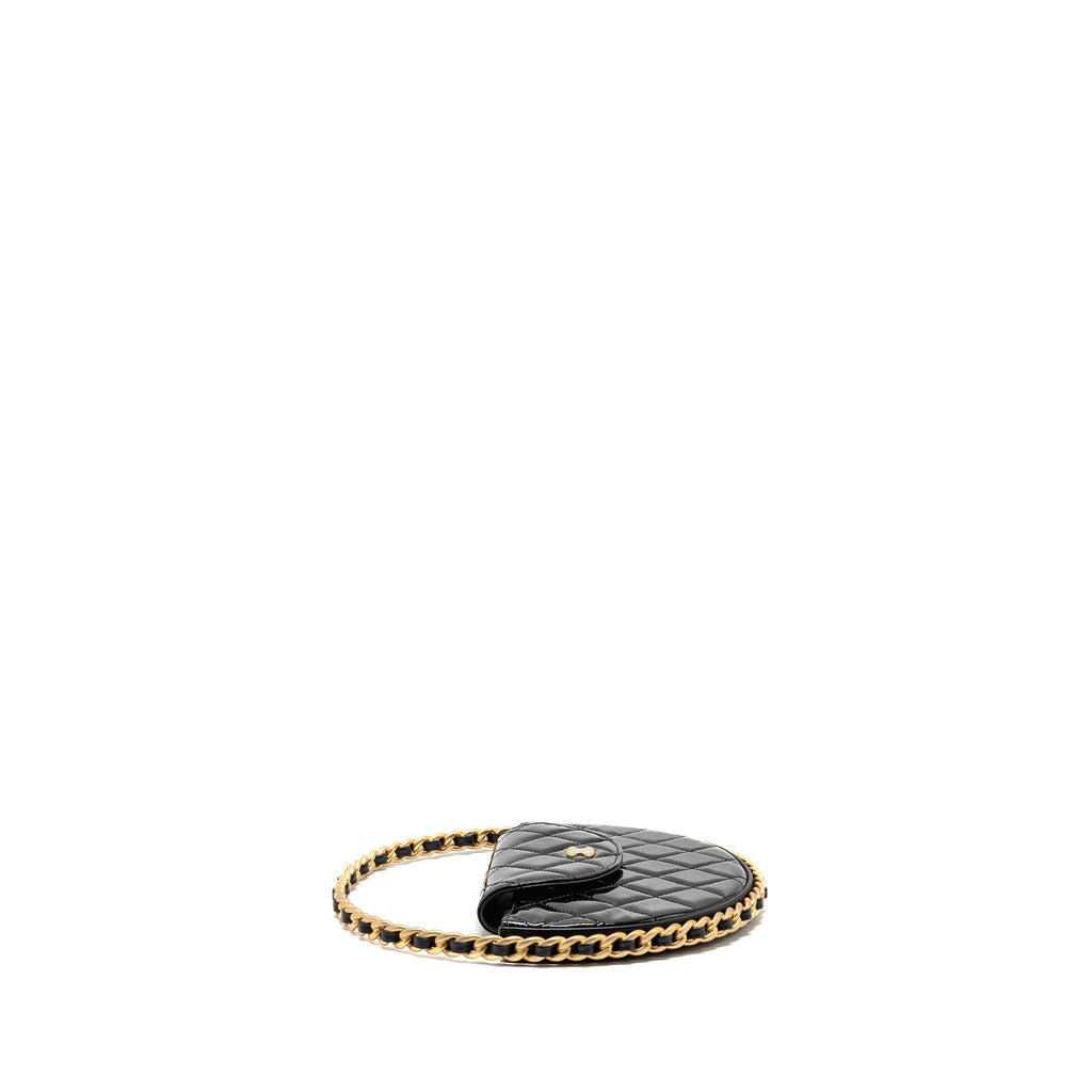 CHANEL ROUND CLUTCH PATENT LEATHER BLACK GHW (MICROCHIP)